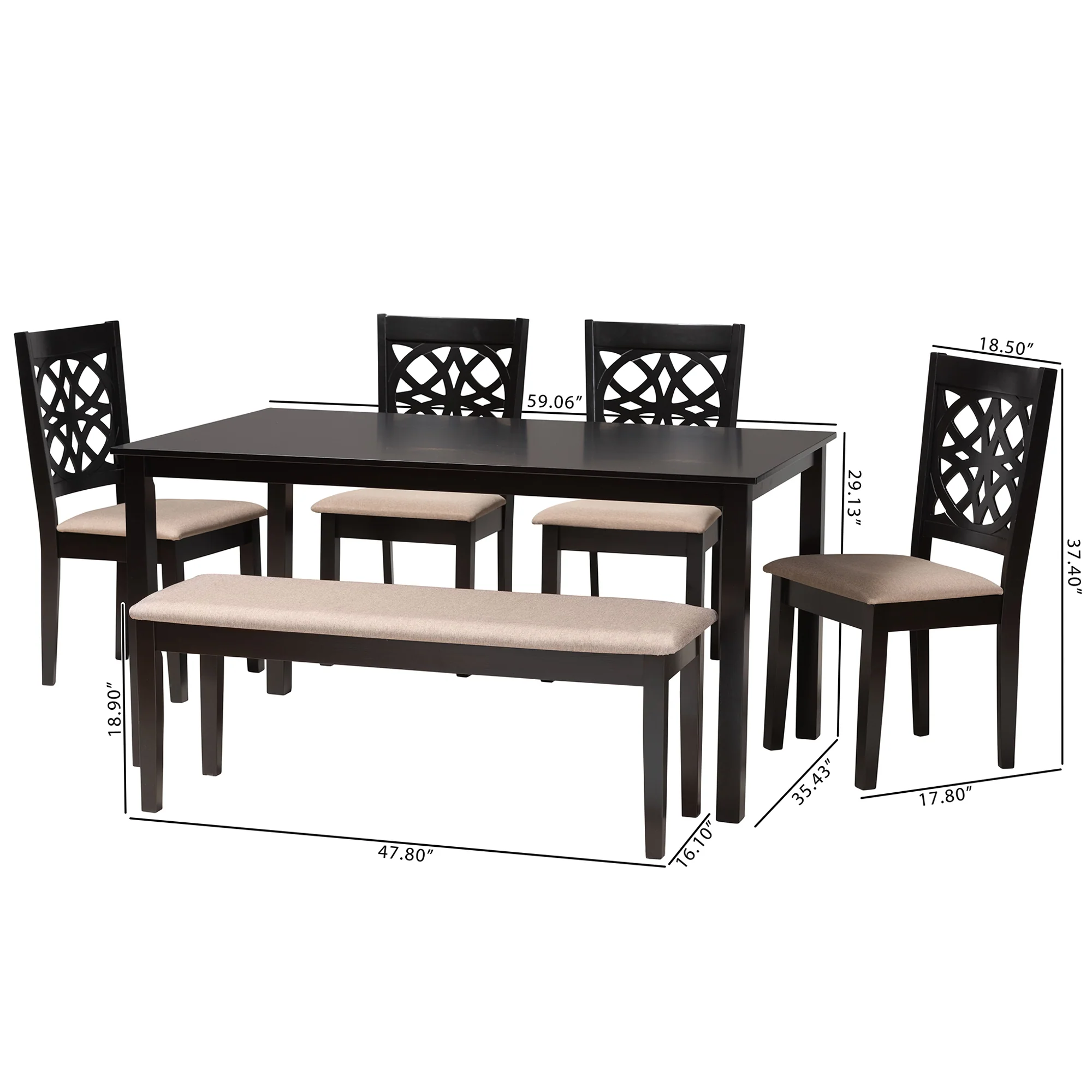 Baxton Studio Abigail Modern Beige Fabric and Dark Brown Finished Wood 6-Piece Dining Set - Image 4