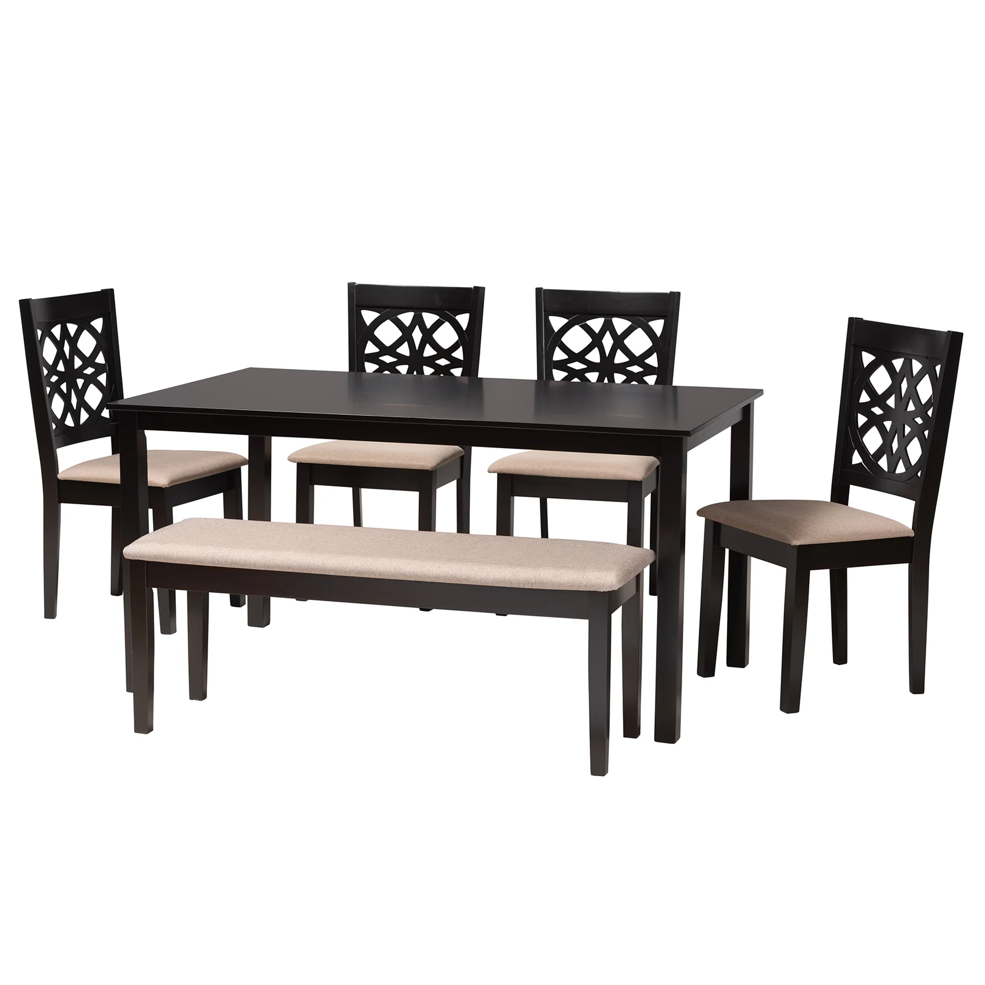 Baxton Studio Abigail Modern Beige Fabric and Dark Brown Finished Wood 6-Piece Dining Set - Image 5