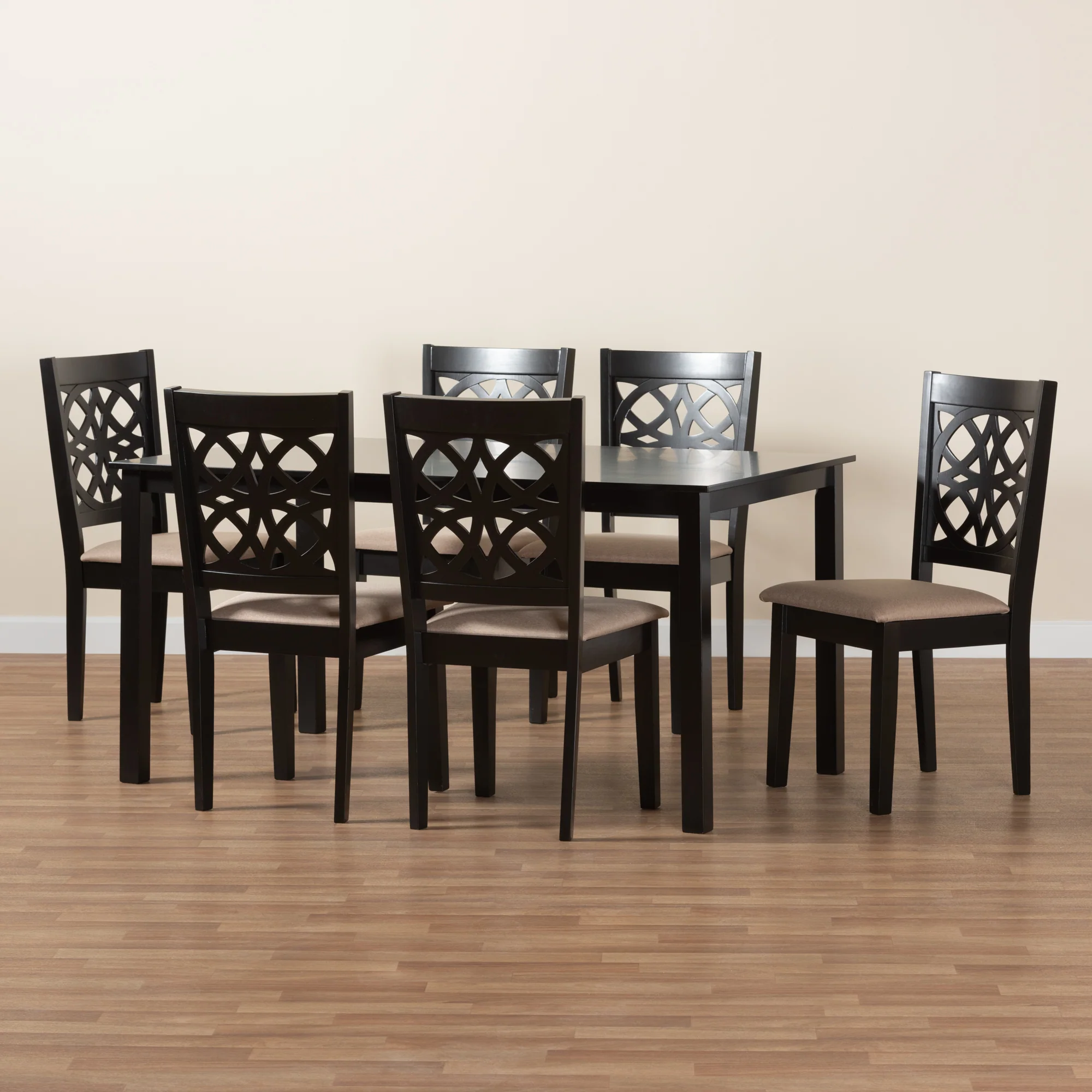 Baxton Studio Abigail Modern Beige Fabric and Dark Brown Finished Wood 7-Piece Dining Set - Image 2