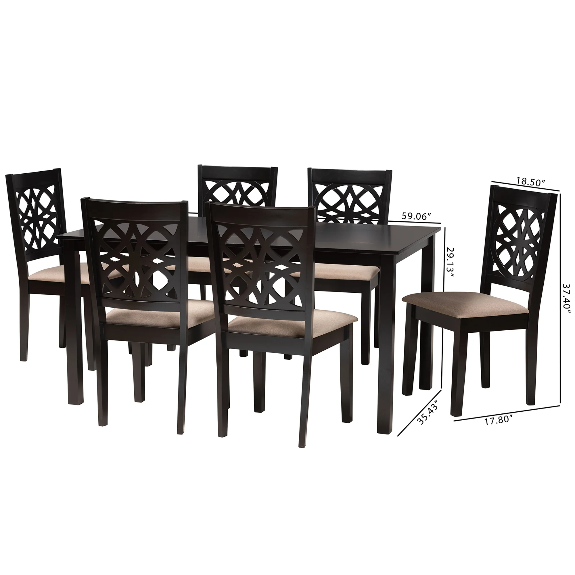 Baxton Studio Abigail Modern Beige Fabric and Dark Brown Finished Wood 7-Piece Dining Set - Image 3