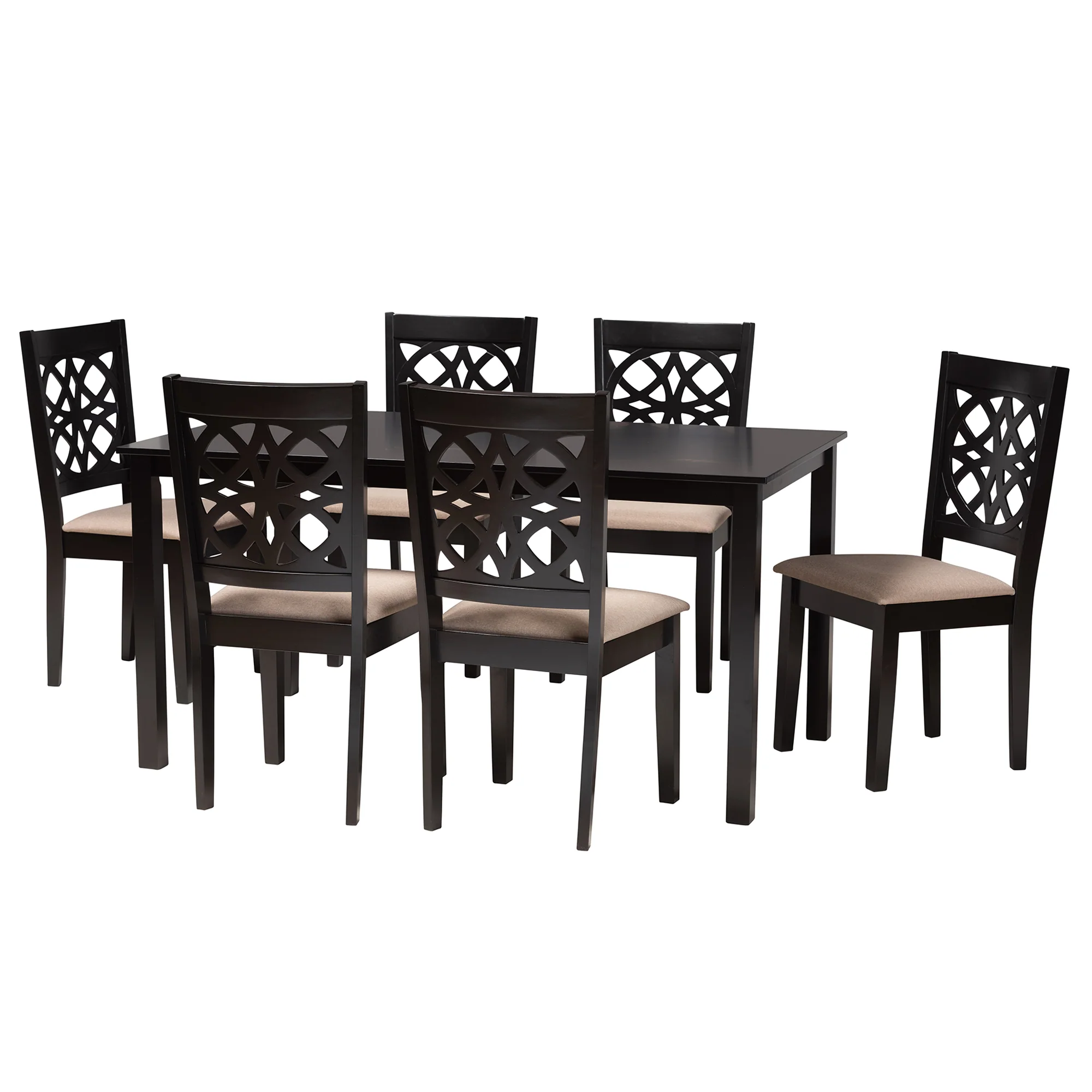 Baxton Studio Abigail Modern Beige Fabric and Dark Brown Finished Wood 7-Piece Dining Set - Image 4