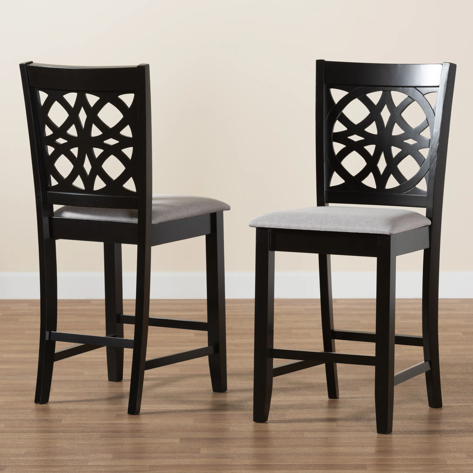 Baxton Studio Abigail Modern Grey Fabric and Dark Brown Finished Wood 2-Piece Counter Stool Set - Image 2
