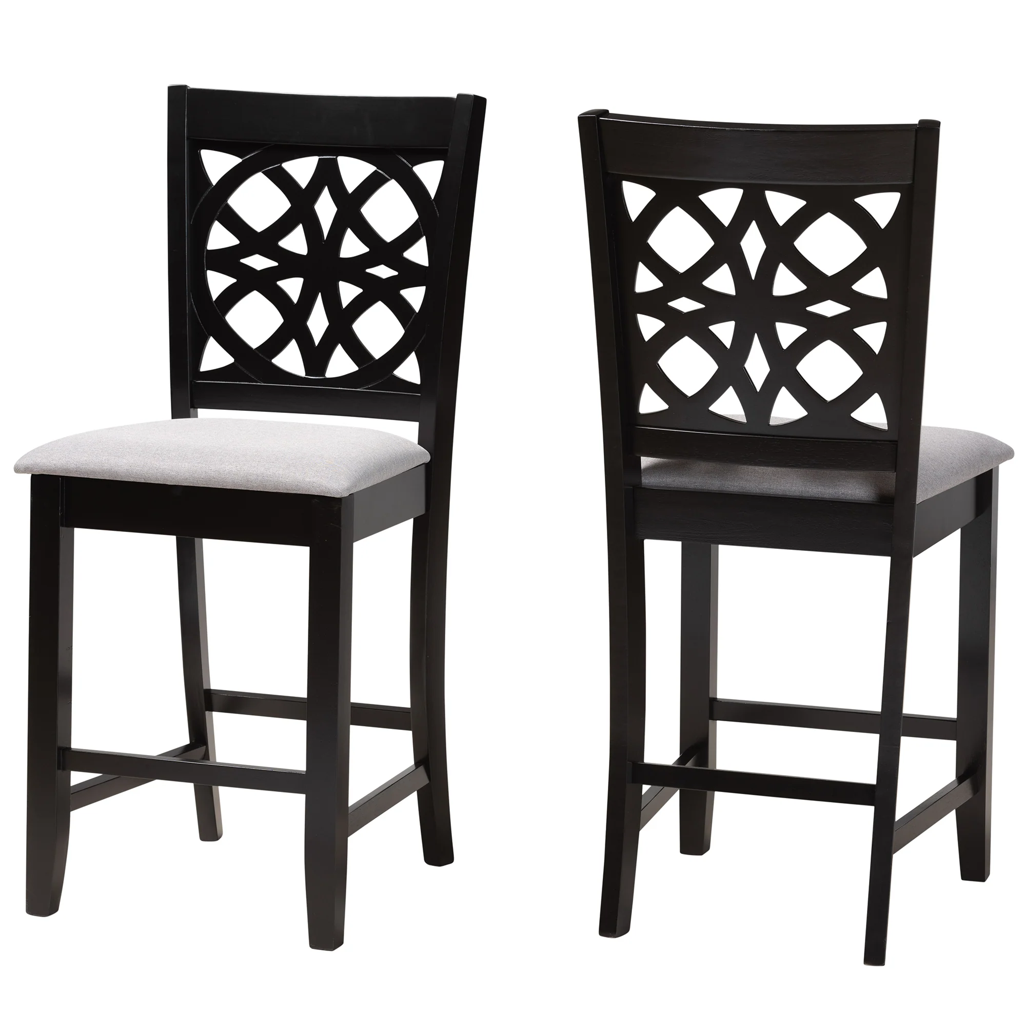 Baxton Studio Abigail Modern Grey Fabric and Dark Brown Finished Wood 2-Piece Counter Stool Set - Image 4