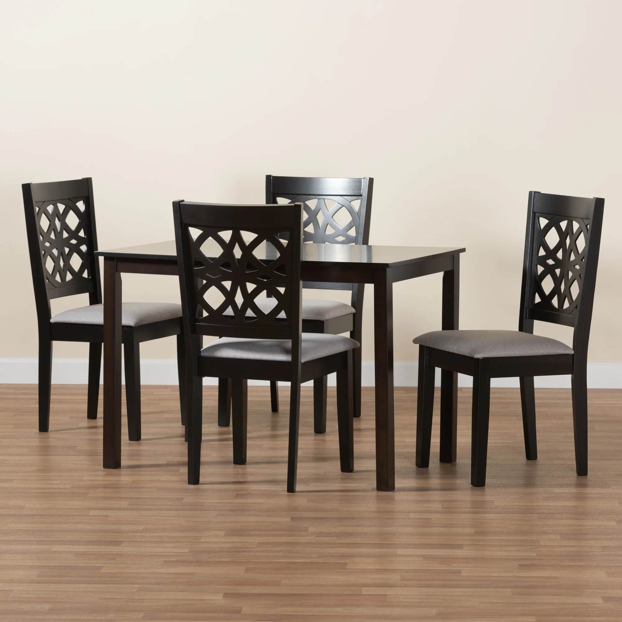 Baxton Studio Abigail Modern Grey Fabric and Dark Brown Finished Wood 5-Piece Dining Set - Image 2