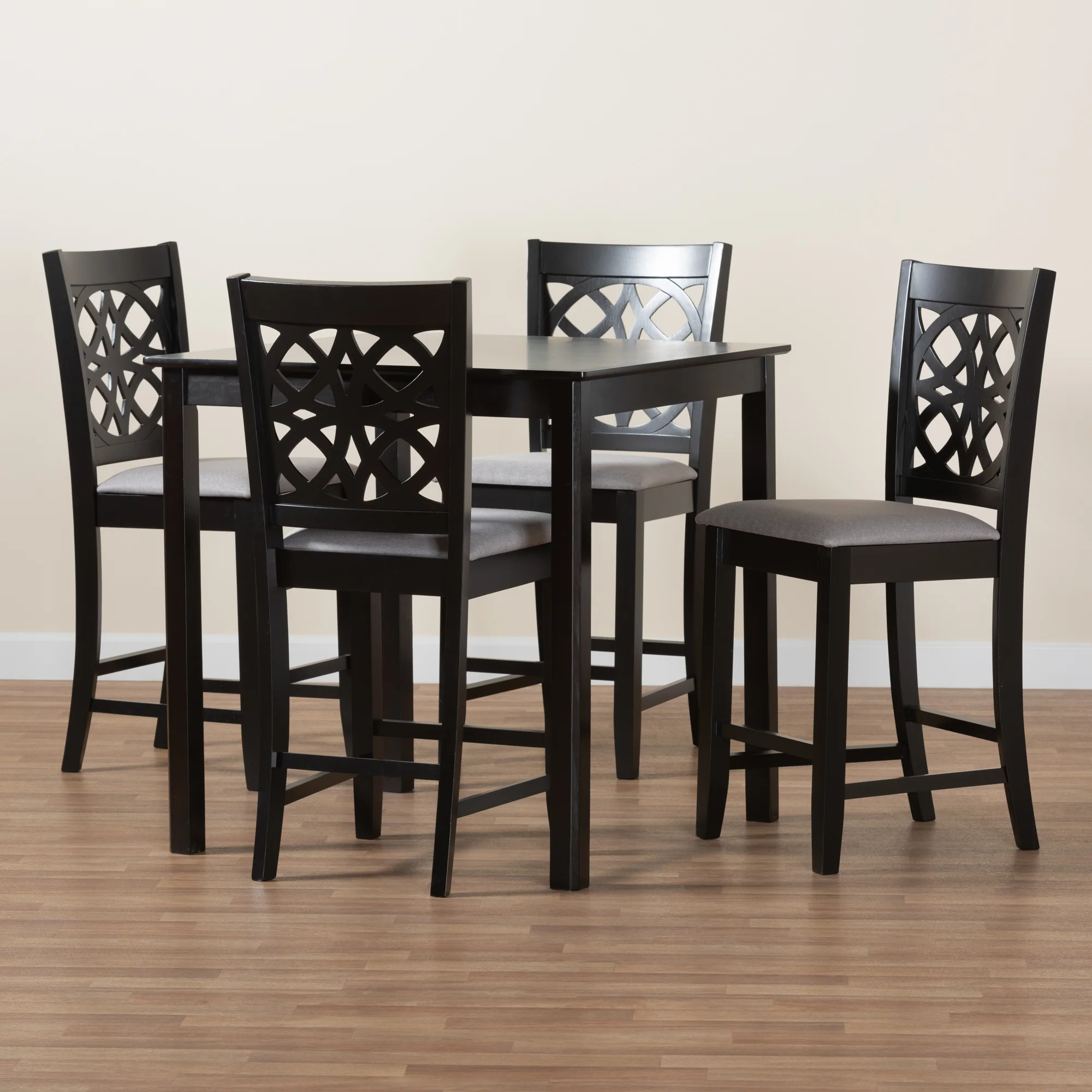 Baxton Studio Abigail Modern Grey Fabric and Dark Brown Finished Wood 5-Piece Pub Set - Image 2