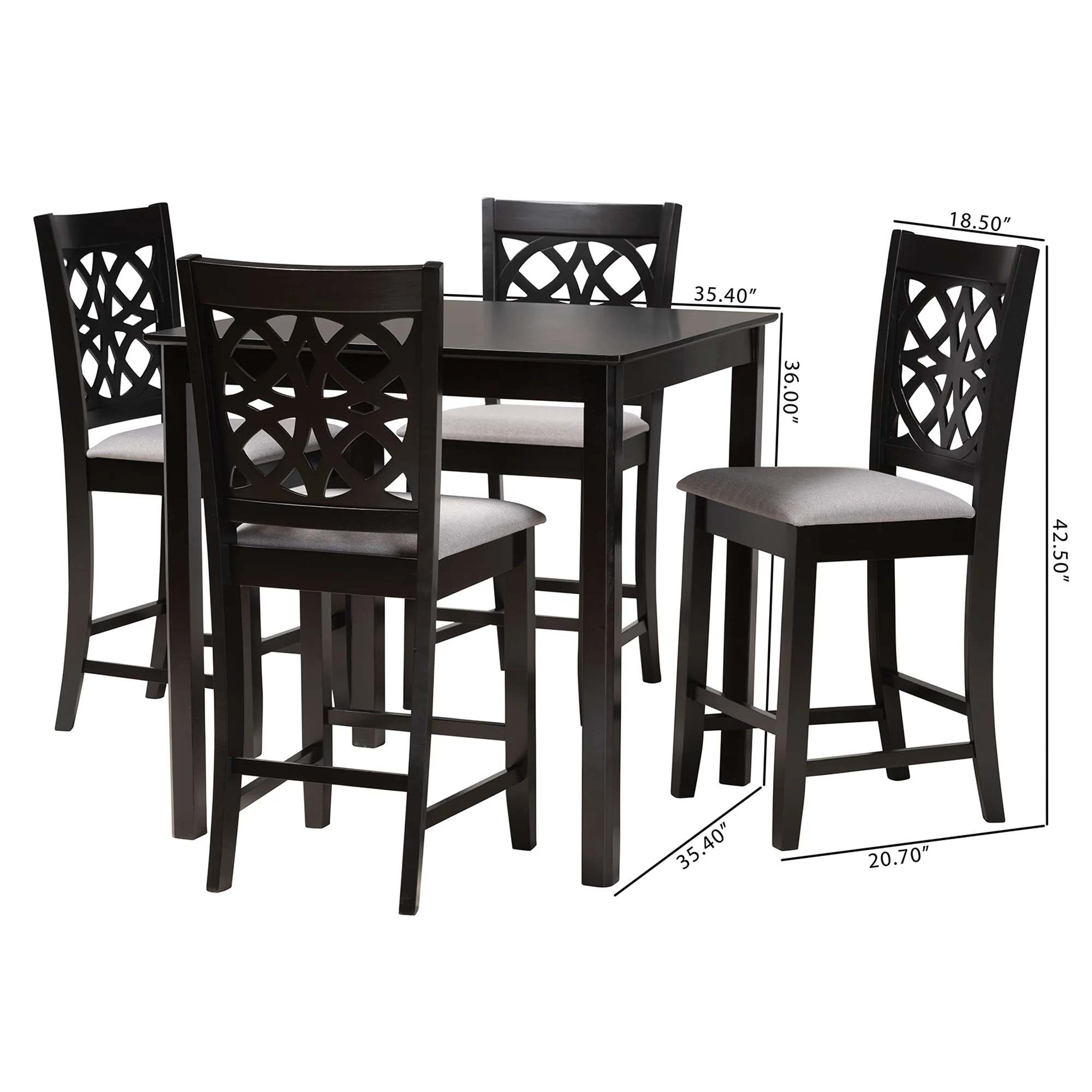 Baxton Studio Abigail Modern Grey Fabric and Dark Brown Finished Wood 5-Piece Pub Set - Image 3