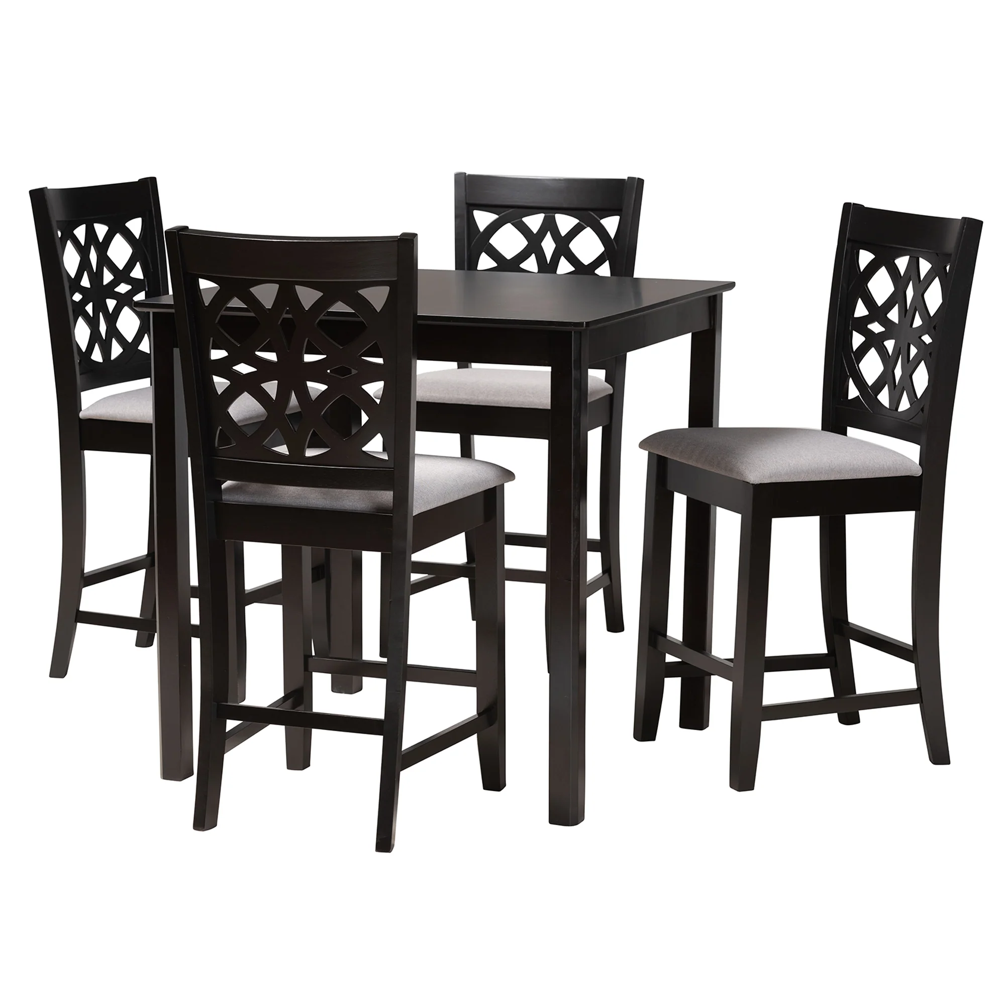 Baxton Studio Abigail Modern Grey Fabric and Dark Brown Finished Wood 5-Piece Pub Set - Image 4