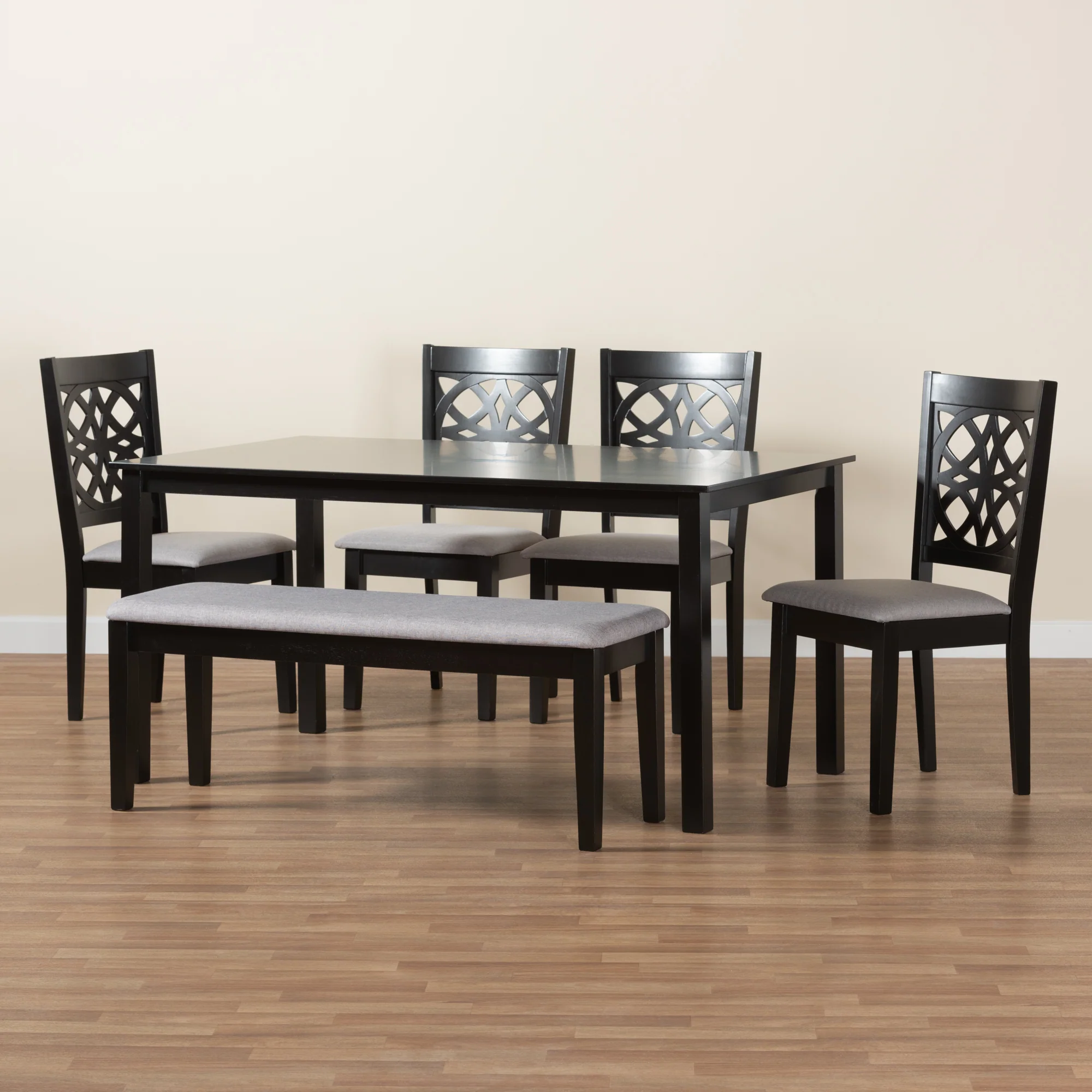 Baxton Studio Abigail Modern Grey Fabric and Dark Brown Finished Wood 6-Piece Dining Set - Image 3
