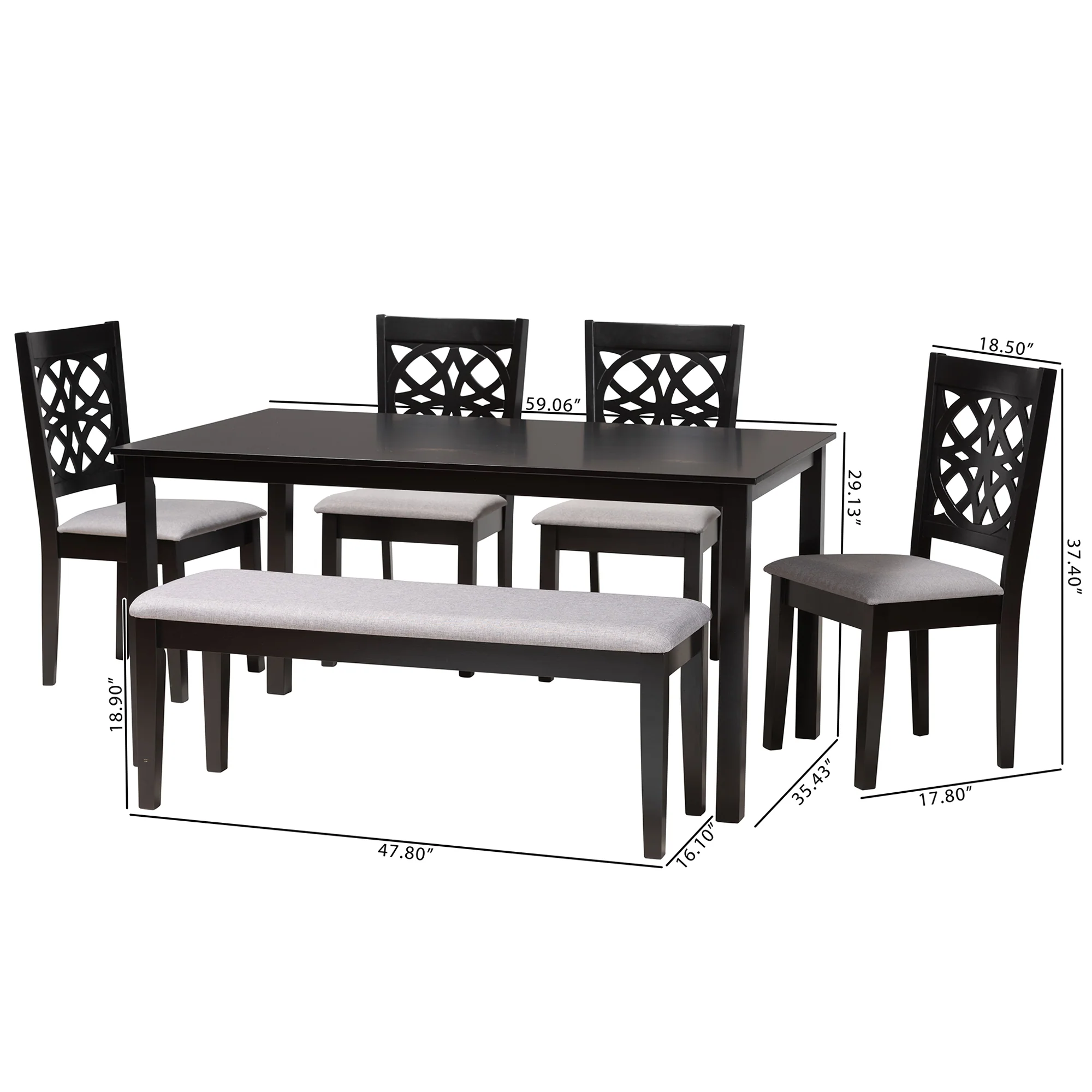 Baxton Studio Abigail Modern Grey Fabric and Dark Brown Finished Wood 6-Piece Dining Set - Image 4