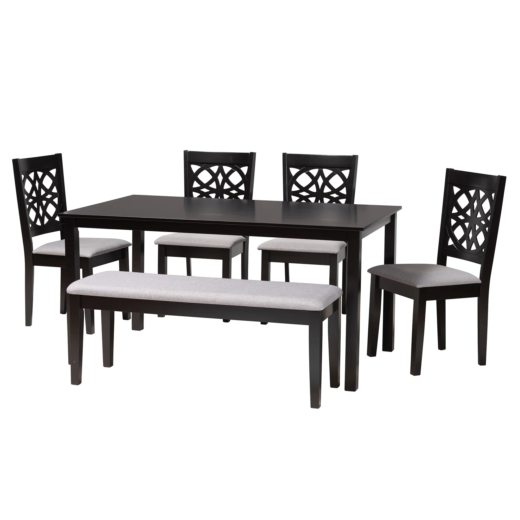 Baxton Studio Abigail Modern Grey Fabric and Dark Brown Finished Wood 6-Piece Dining Set - Image 5