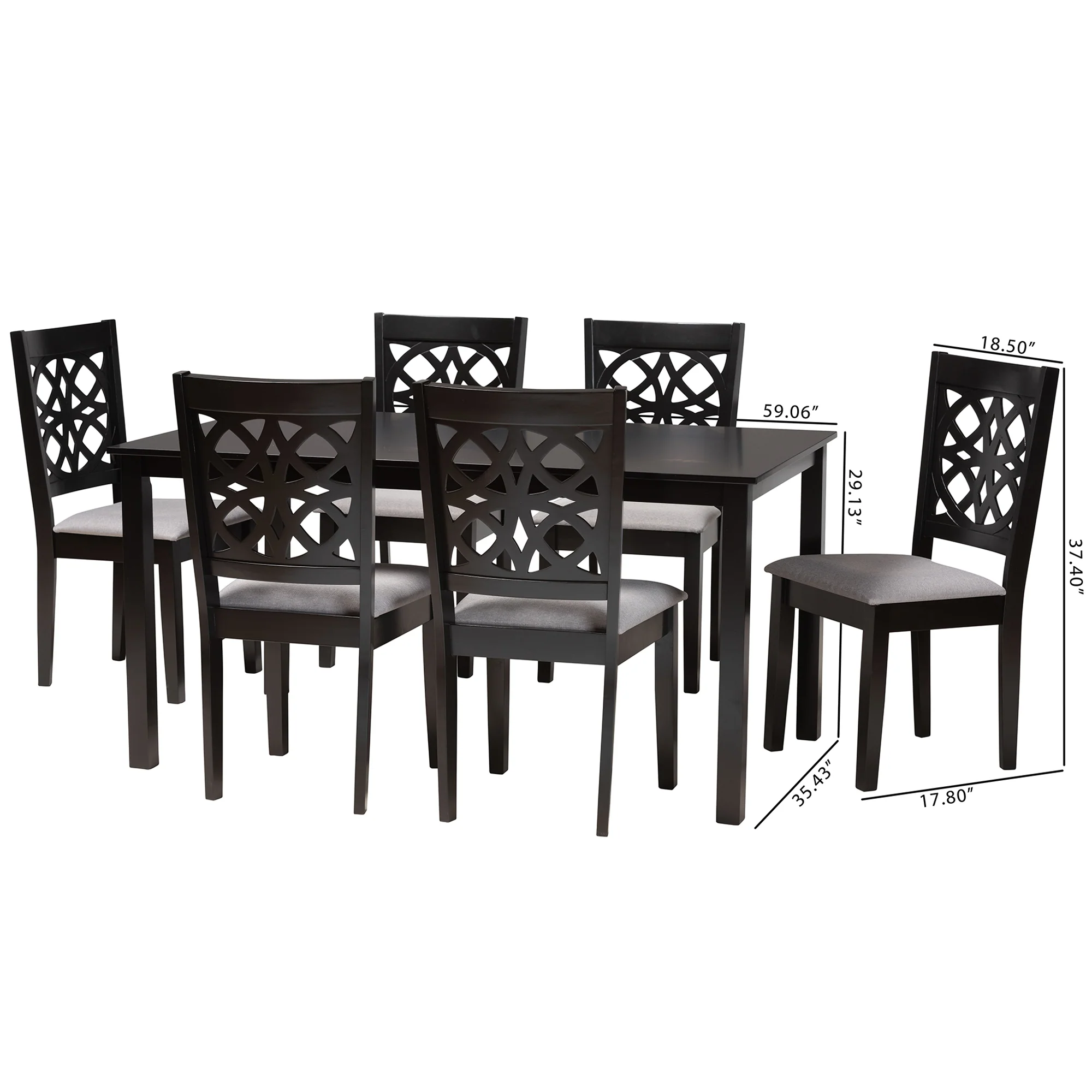 Baxton Studio Abigail Modern Grey Fabric and Dark Brown Finished Wood 7-Piece Dining Set - Image 3
