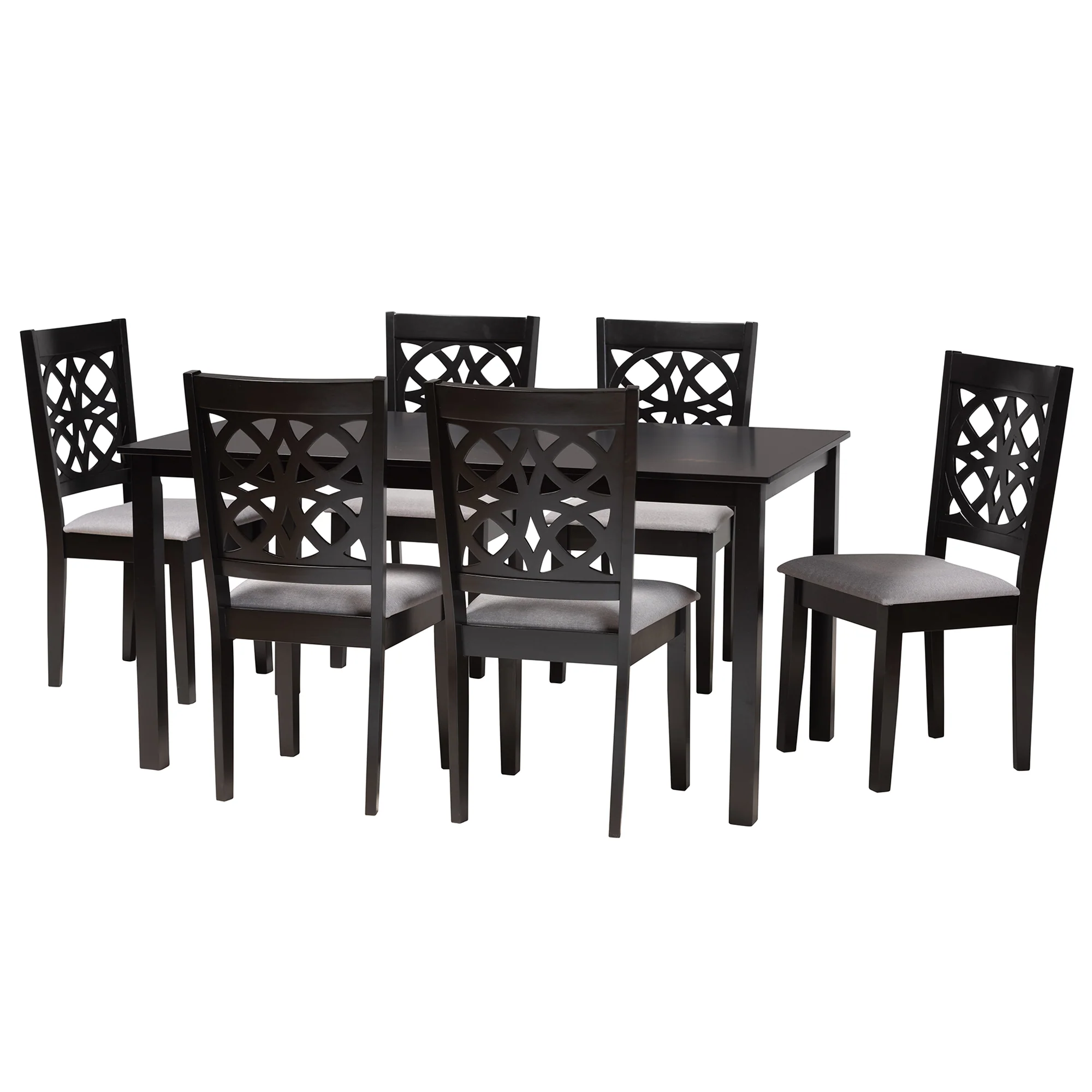 Baxton Studio Abigail Modern Grey Fabric and Dark Brown Finished Wood 7-Piece Dining Set - Image 4