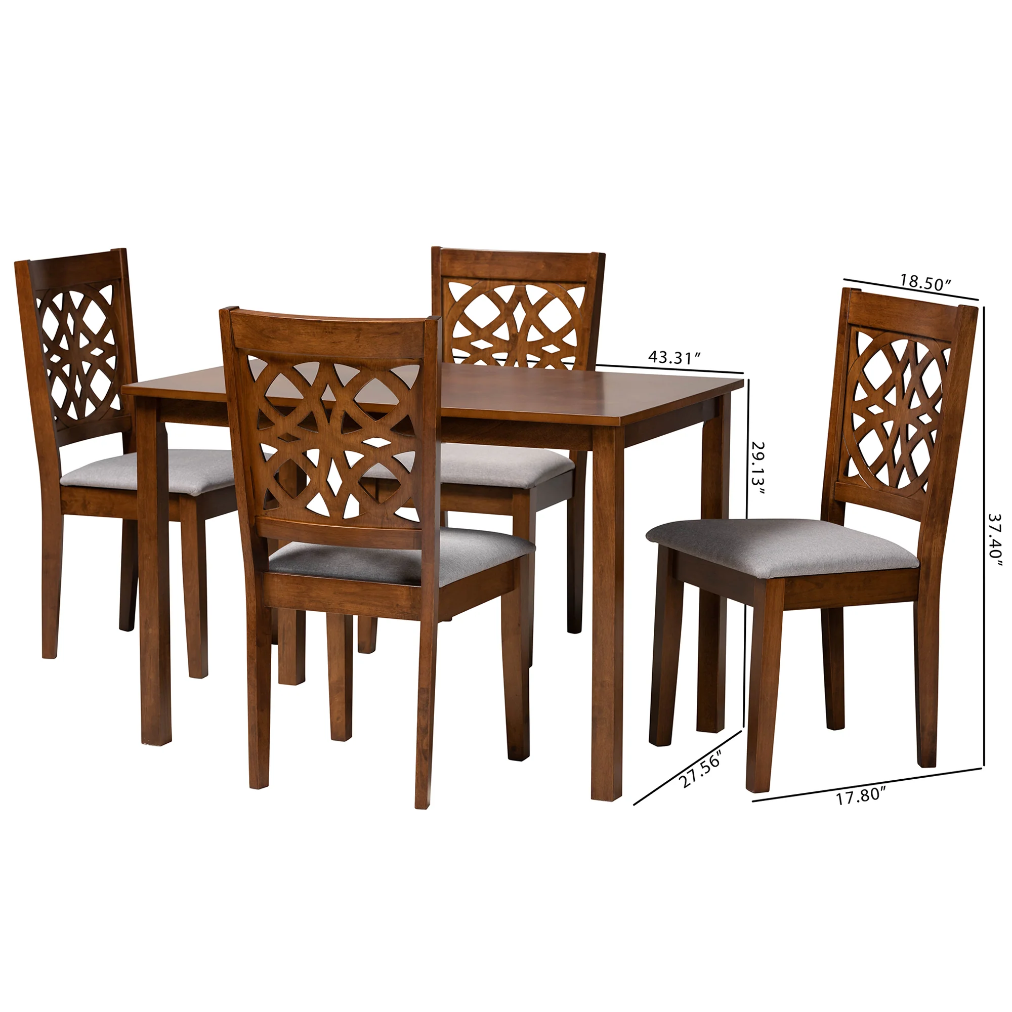 Baxton Studio Abigail Modern Grey Fabric and Walnut Brown Finished Wood 5-Piece Dining Set - Image 3
