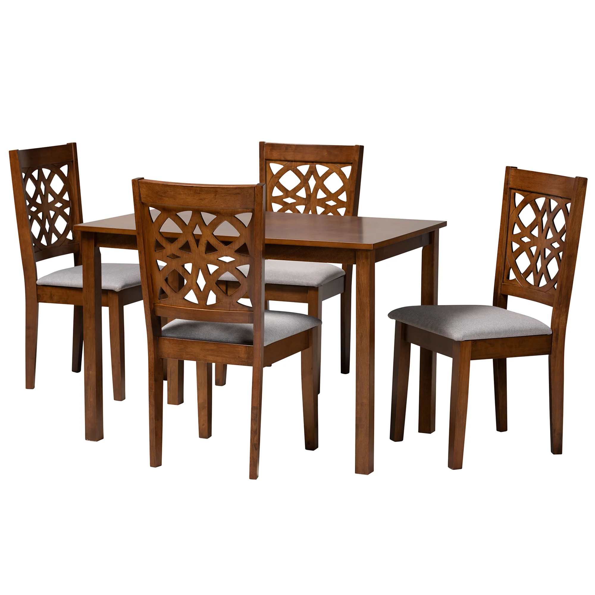 Baxton Studio Abigail Modern Grey Fabric and Walnut Brown Finished Wood 5-Piece Dining Set - Image 4