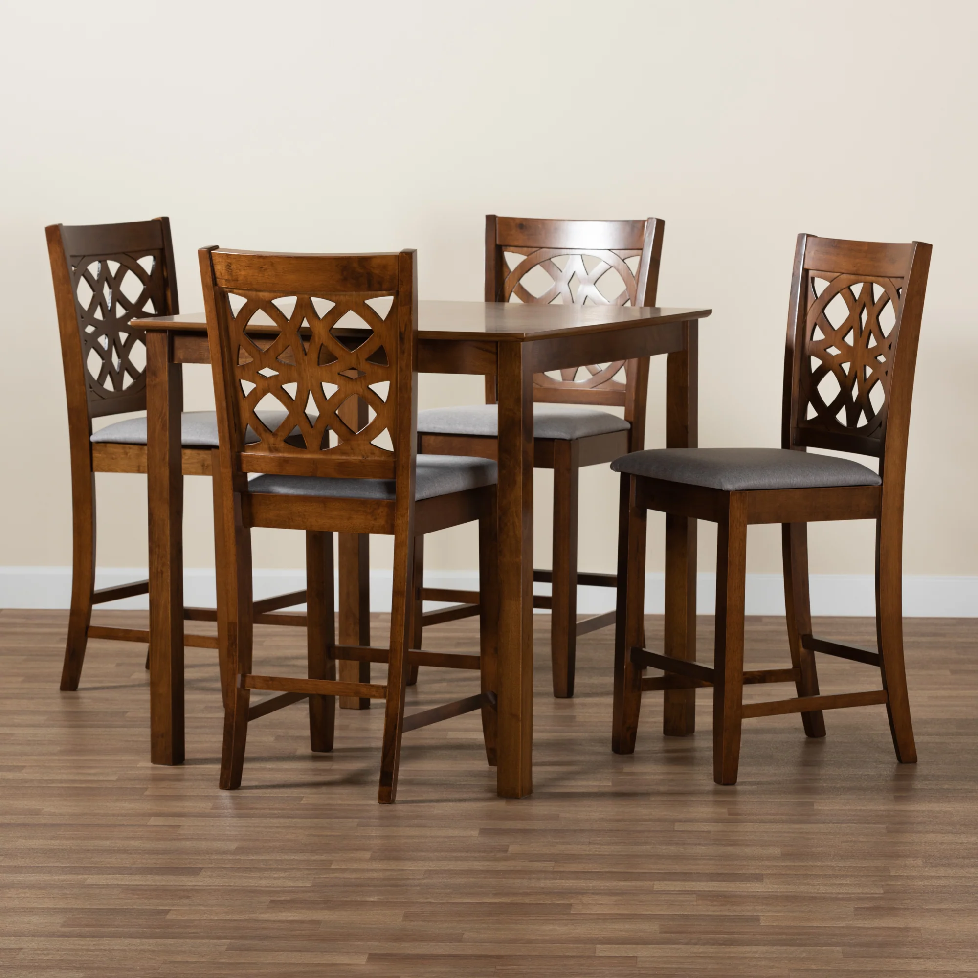 Baxton Studio Abigail Modern Grey Fabric and Walnut Brown Finished Wood 5-Piece Pub Set - Image 2