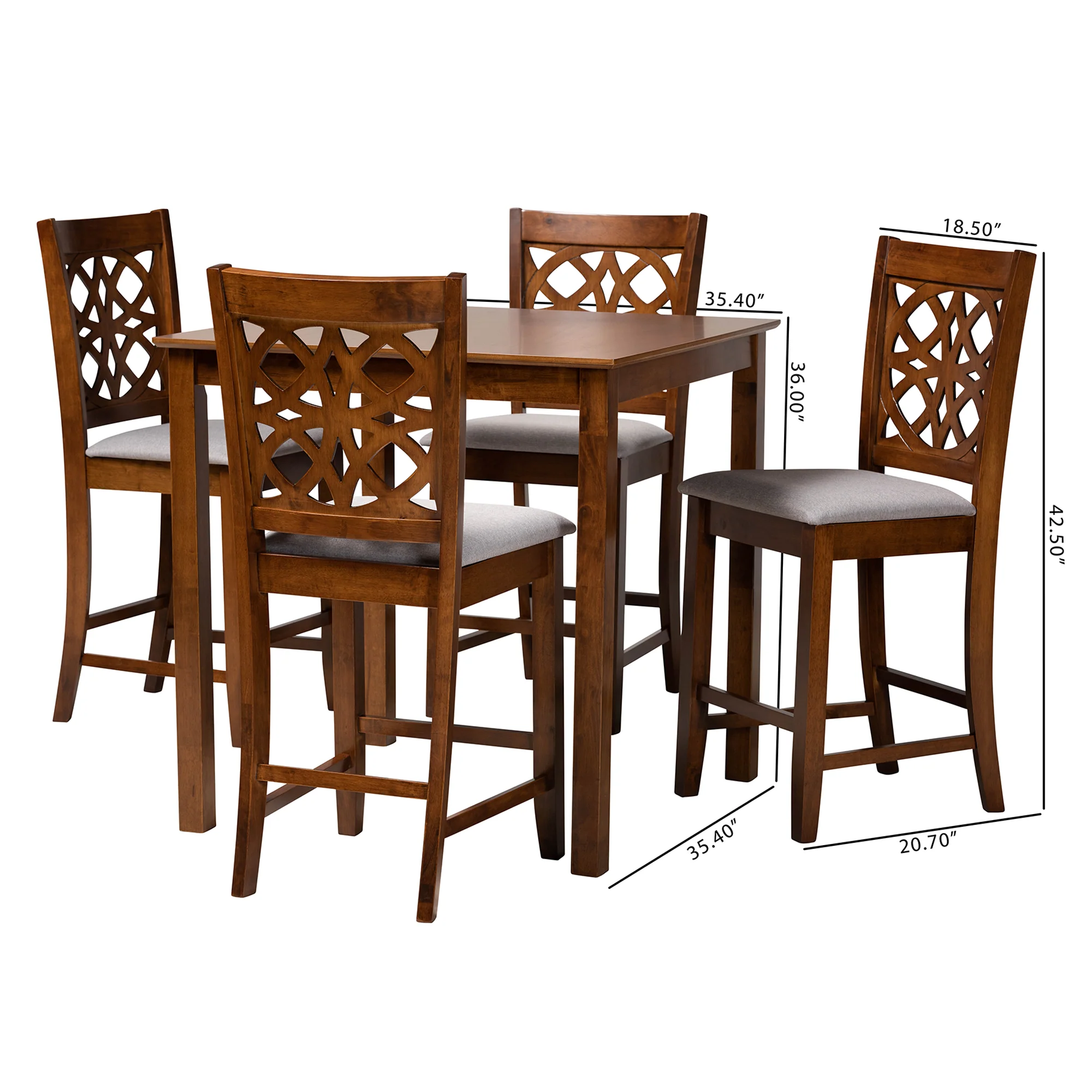 Baxton Studio Abigail Modern Grey Fabric and Walnut Brown Finished Wood 5-Piece Pub Set - Image 3