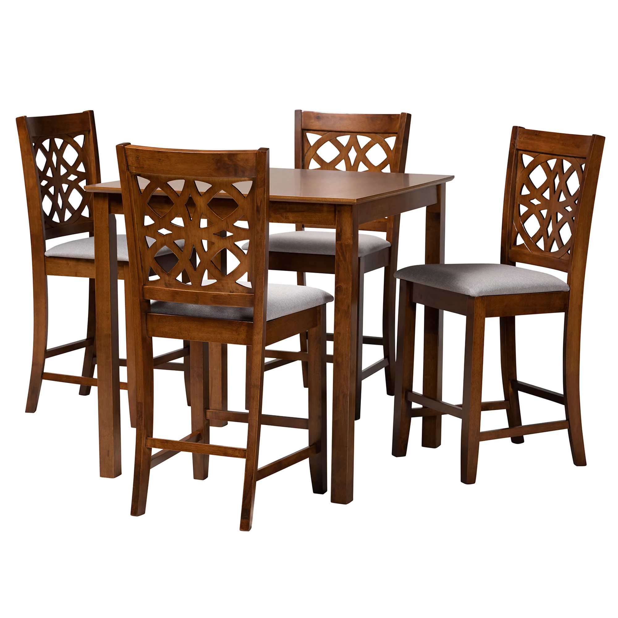 Baxton Studio Abigail Modern Grey Fabric and Walnut Brown Finished Wood 5-Piece Pub Set - Image 4