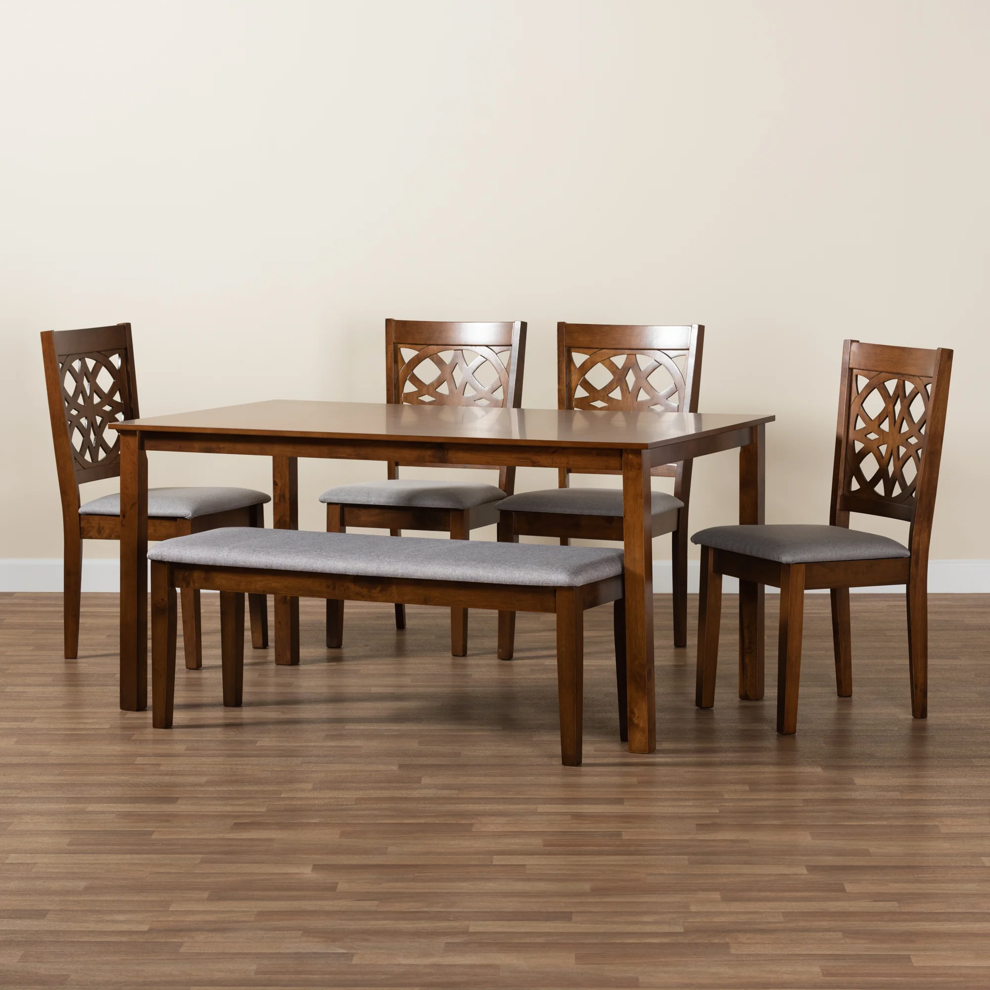 Baxton Studio Abigail Modern Grey Fabric and Walnut Brown Finished Wood 6-Piece Dining Set - Image 3