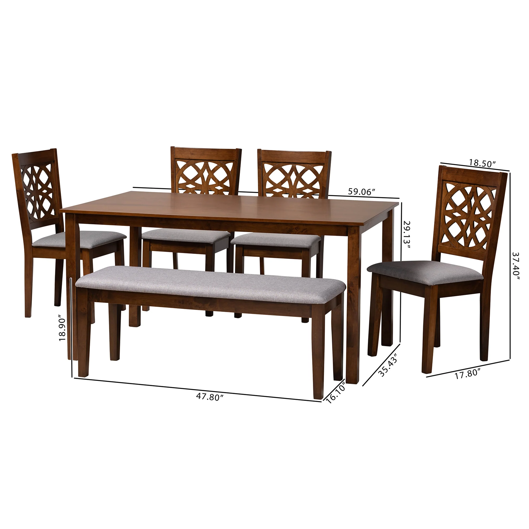 Baxton Studio Abigail Modern Grey Fabric and Walnut Brown Finished Wood 6-Piece Dining Set - Image 4