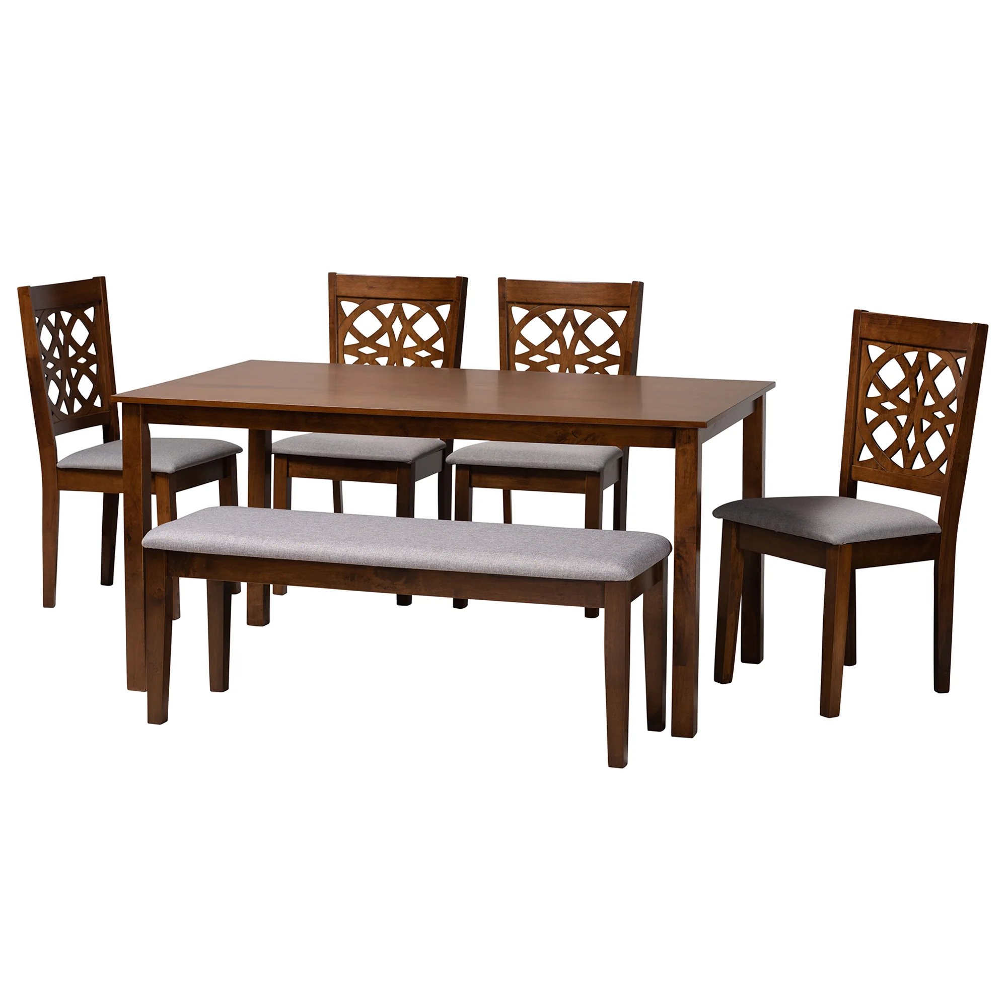 Baxton Studio Abigail Modern Grey Fabric and Walnut Brown Finished Wood 6-Piece Dining Set - Image 5