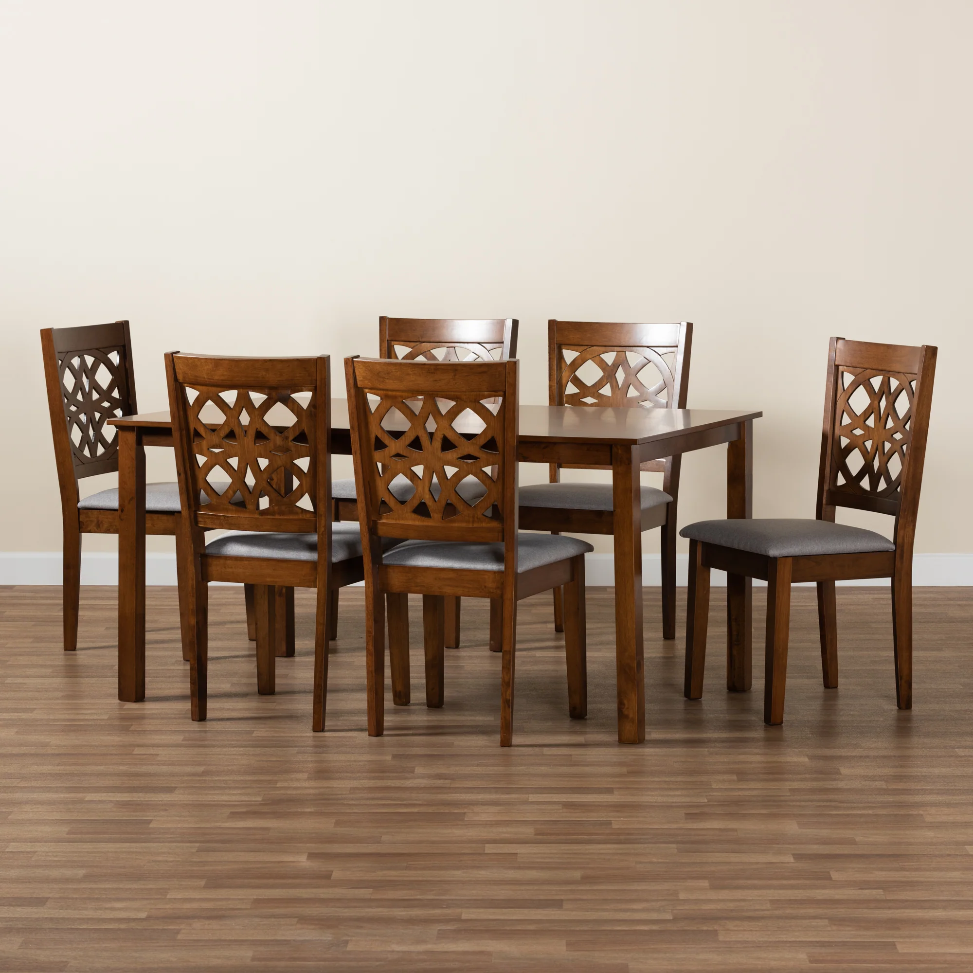 Baxton Studio Abigail Modern Grey Fabric and Walnut Brown Finished Wood 7-Piece Dining Set - Image 2