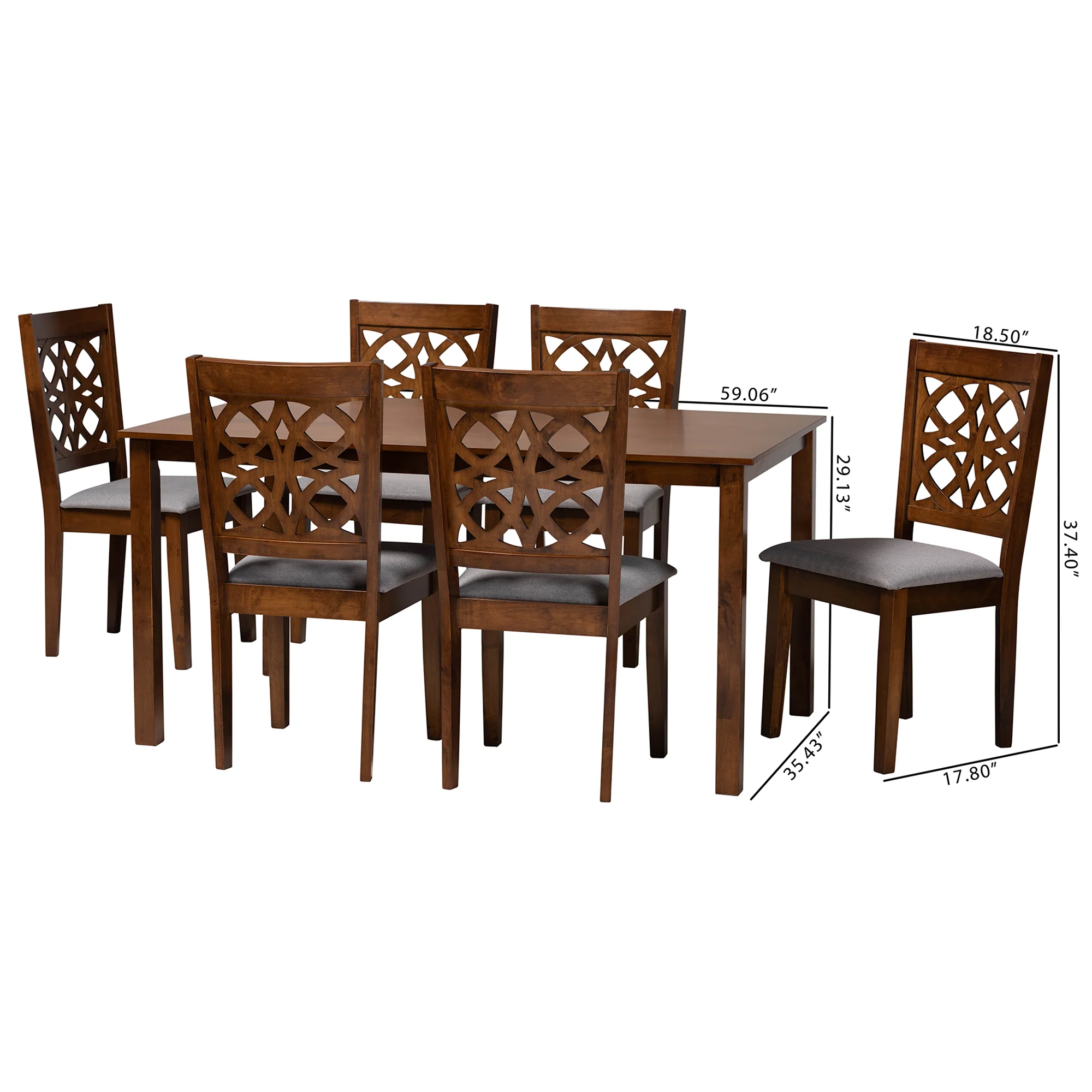 Baxton Studio Abigail Modern Grey Fabric and Walnut Brown Finished Wood 7-Piece Dining Set - Image 3