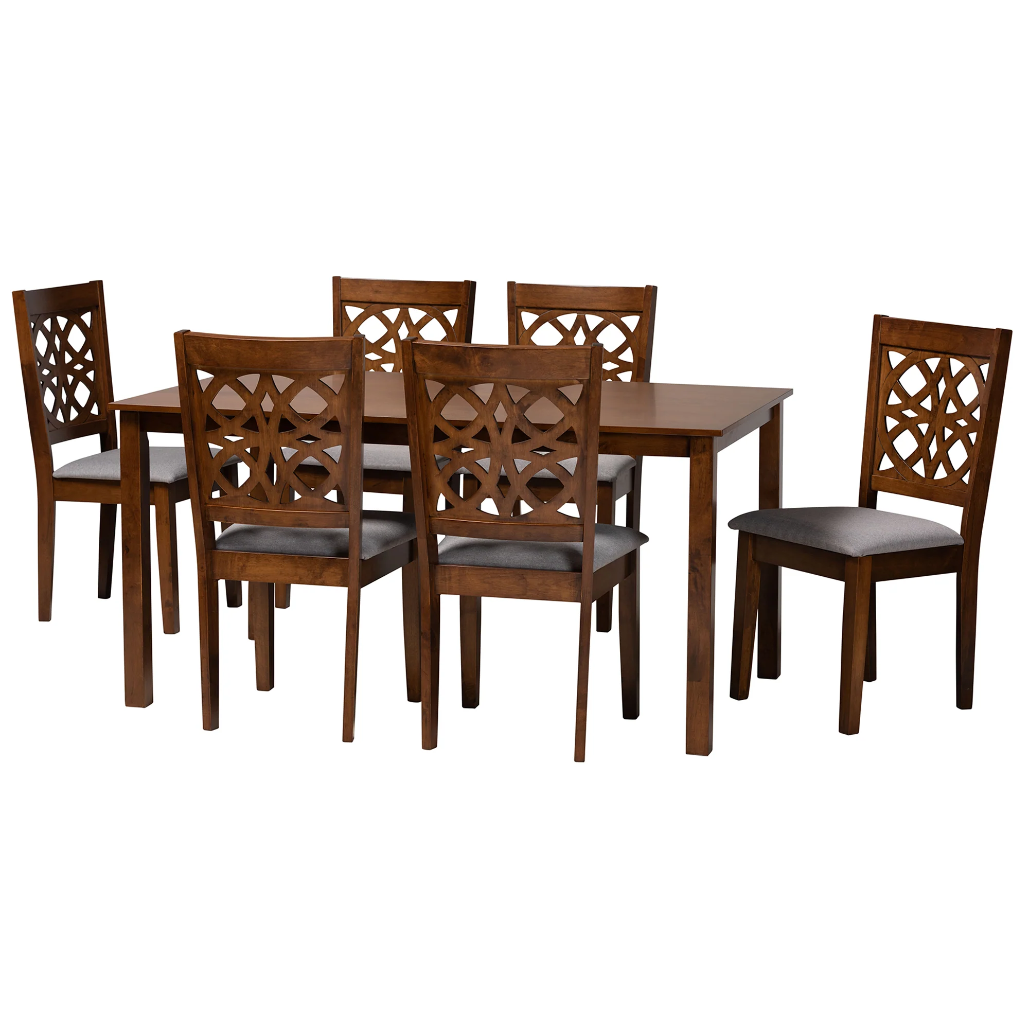 Baxton Studio Abigail Modern Grey Fabric and Walnut Brown Finished Wood 7-Piece Dining Set - Image 4