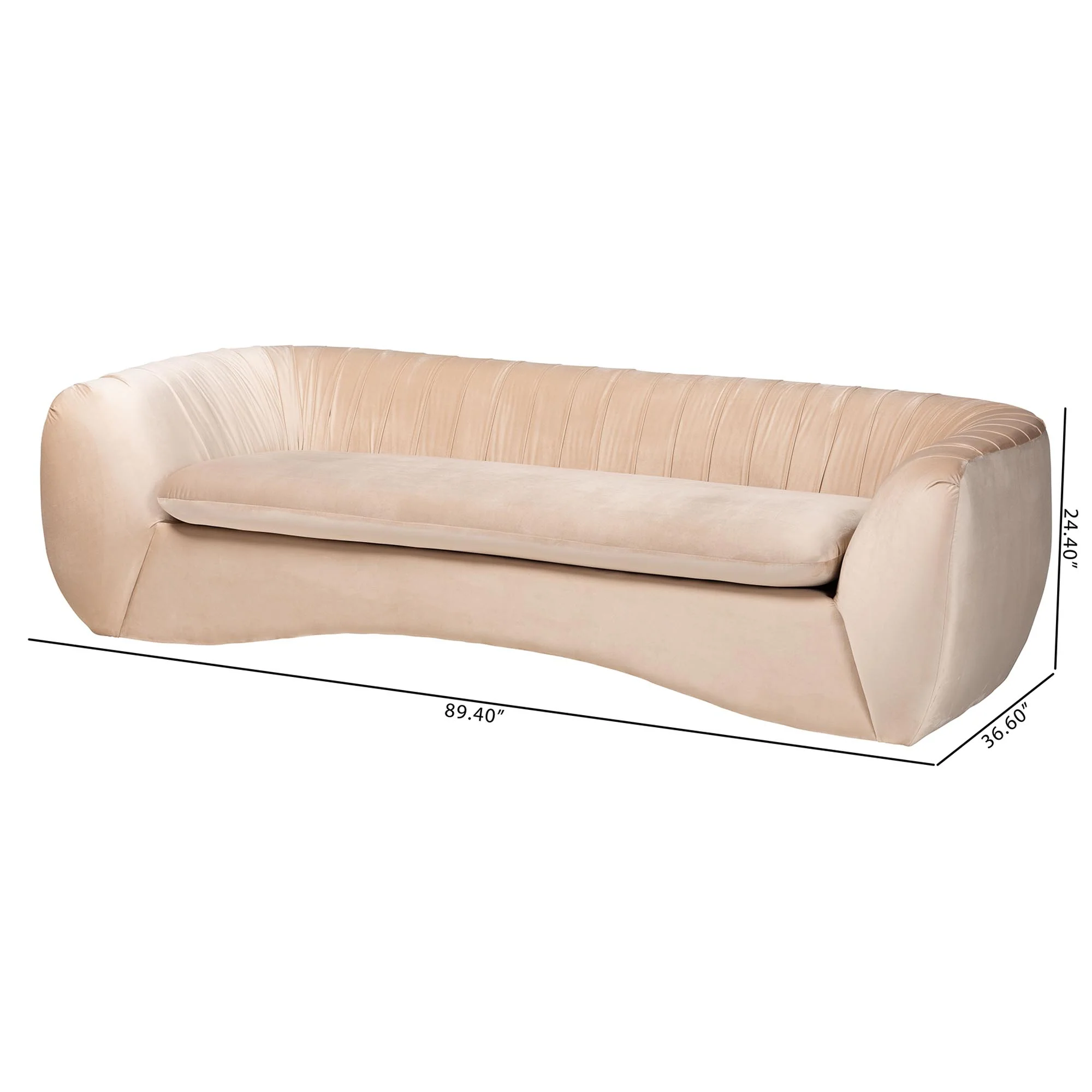 Baxton Studio Adanna Glam and Luxe Champagne Beige Velvet Fabric Sofa - Image 3