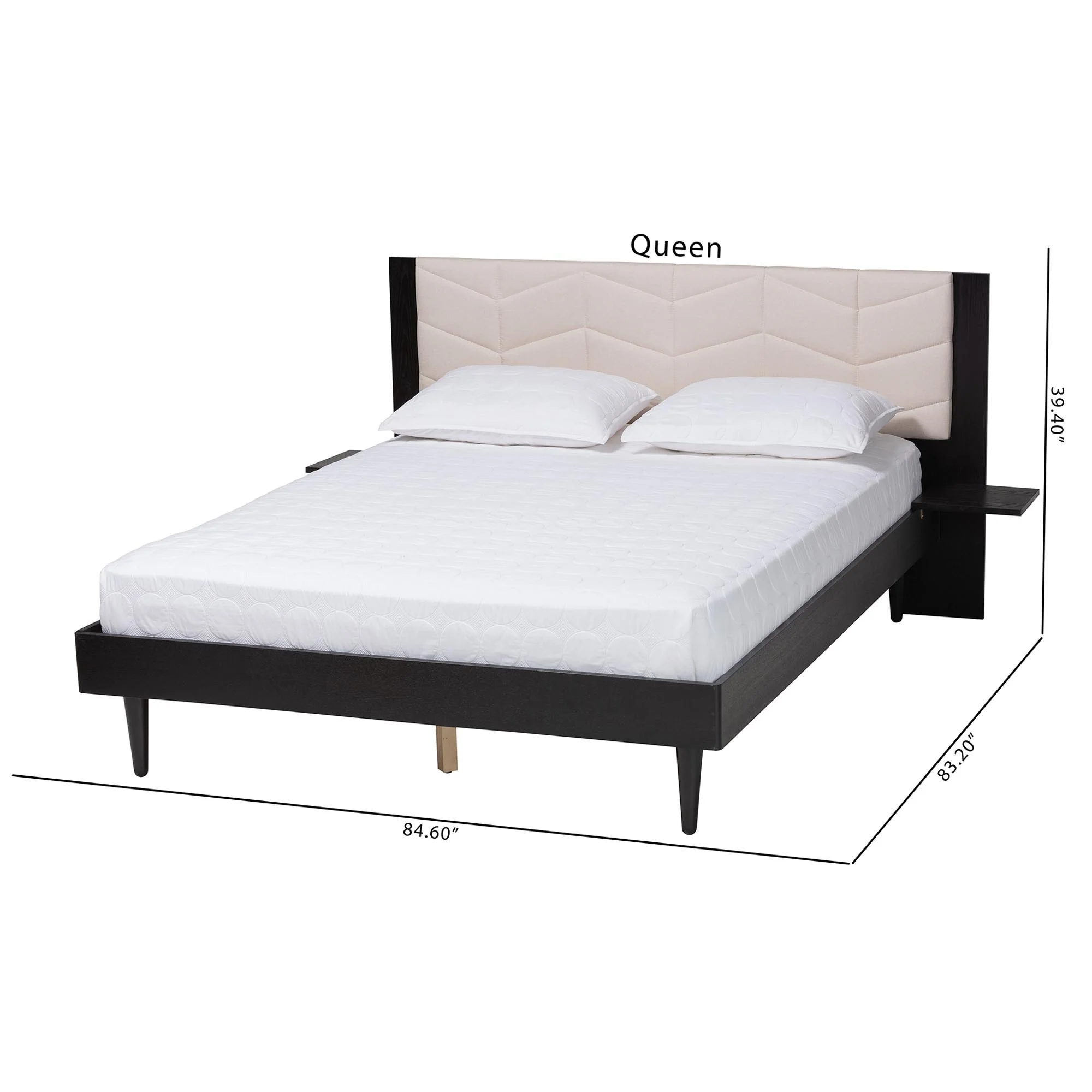Baxton Studio Adriano Transitional Beige Fabric and Black Wood Queen Size Bed with Built-In Side Tables - Image 4