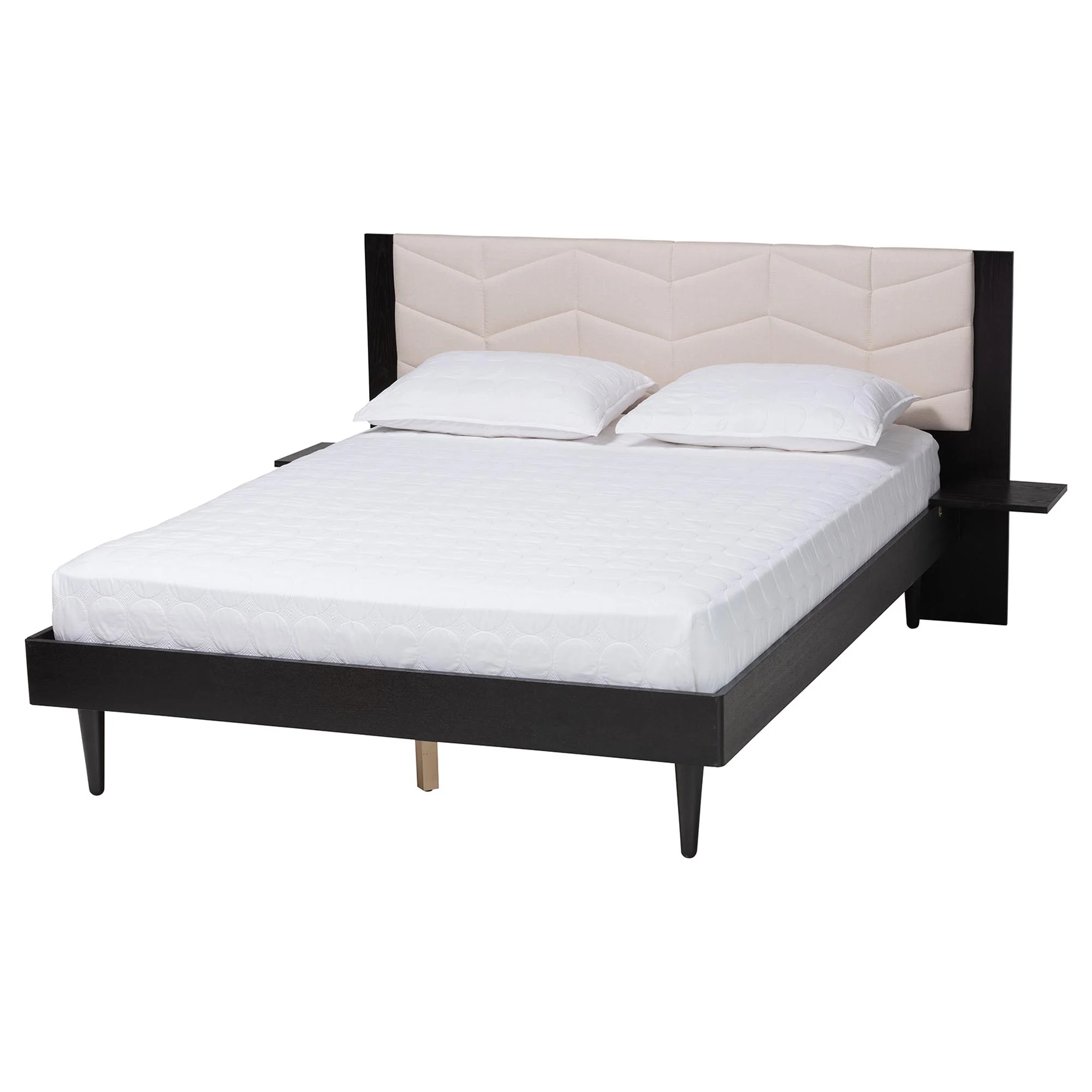 Baxton Studio Adriano Transitional Beige Fabric and Black Wood Queen Size Bed with Built-In Side Tables - Image 5