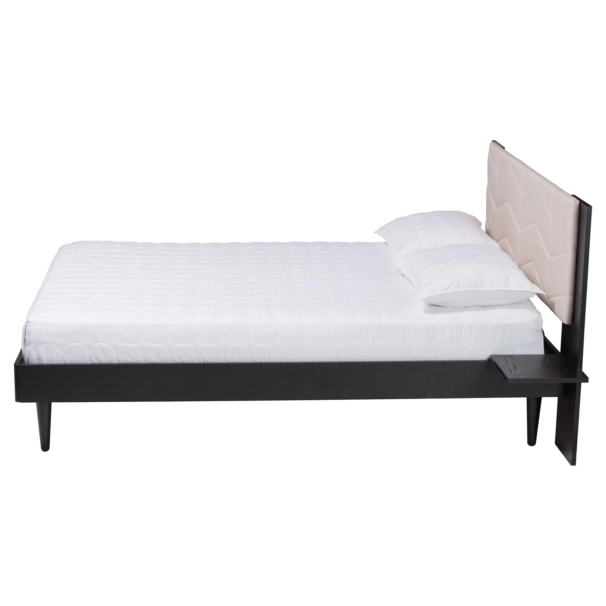 Baxton Studio Adriano Transitional Beige Fabric and Black Wood Queen Size Bed with Built-In Side Tables - Image 6