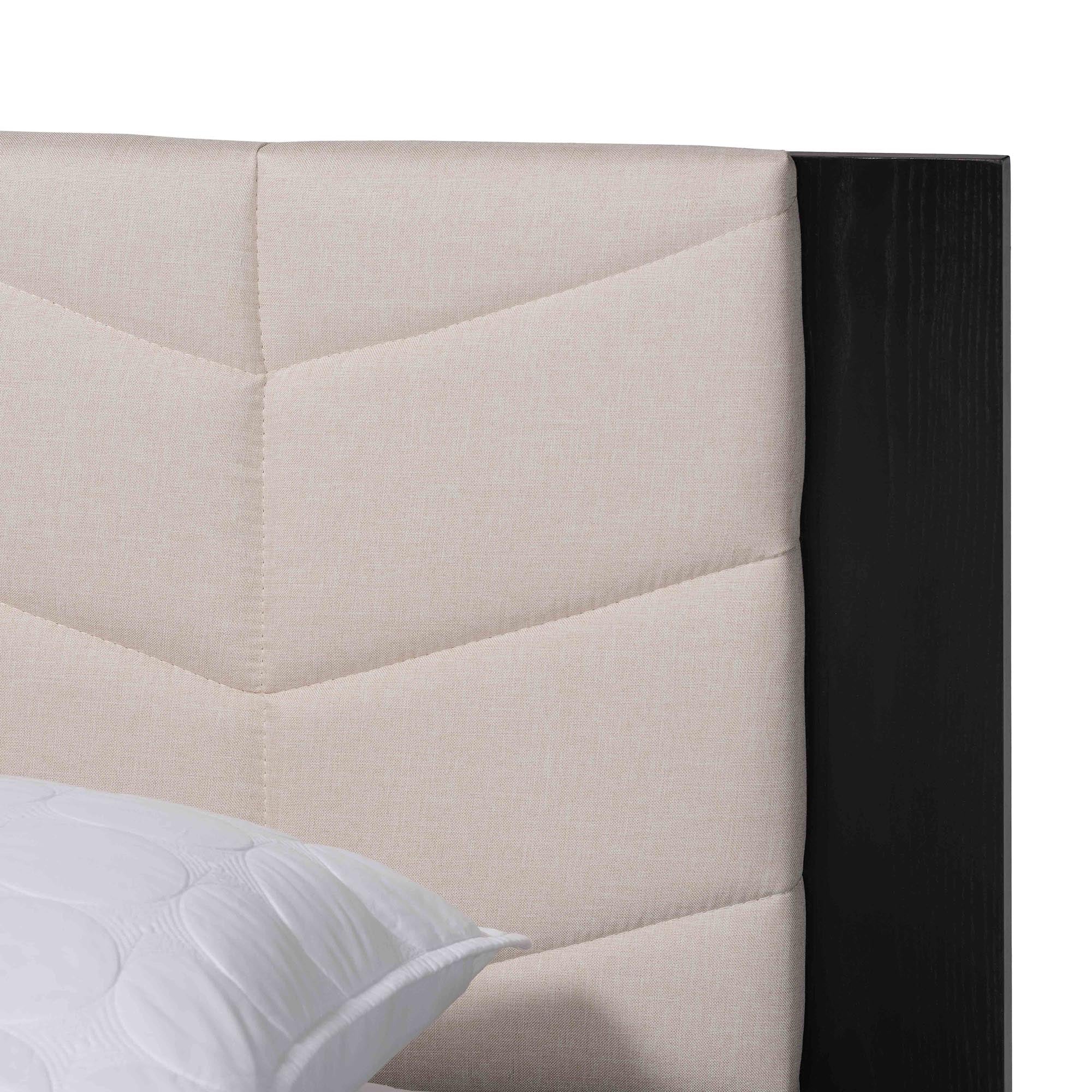 Baxton Studio Adriano Transitional Beige Fabric and Black Wood Queen Size Bed with Built-In Side Tables - Image 8