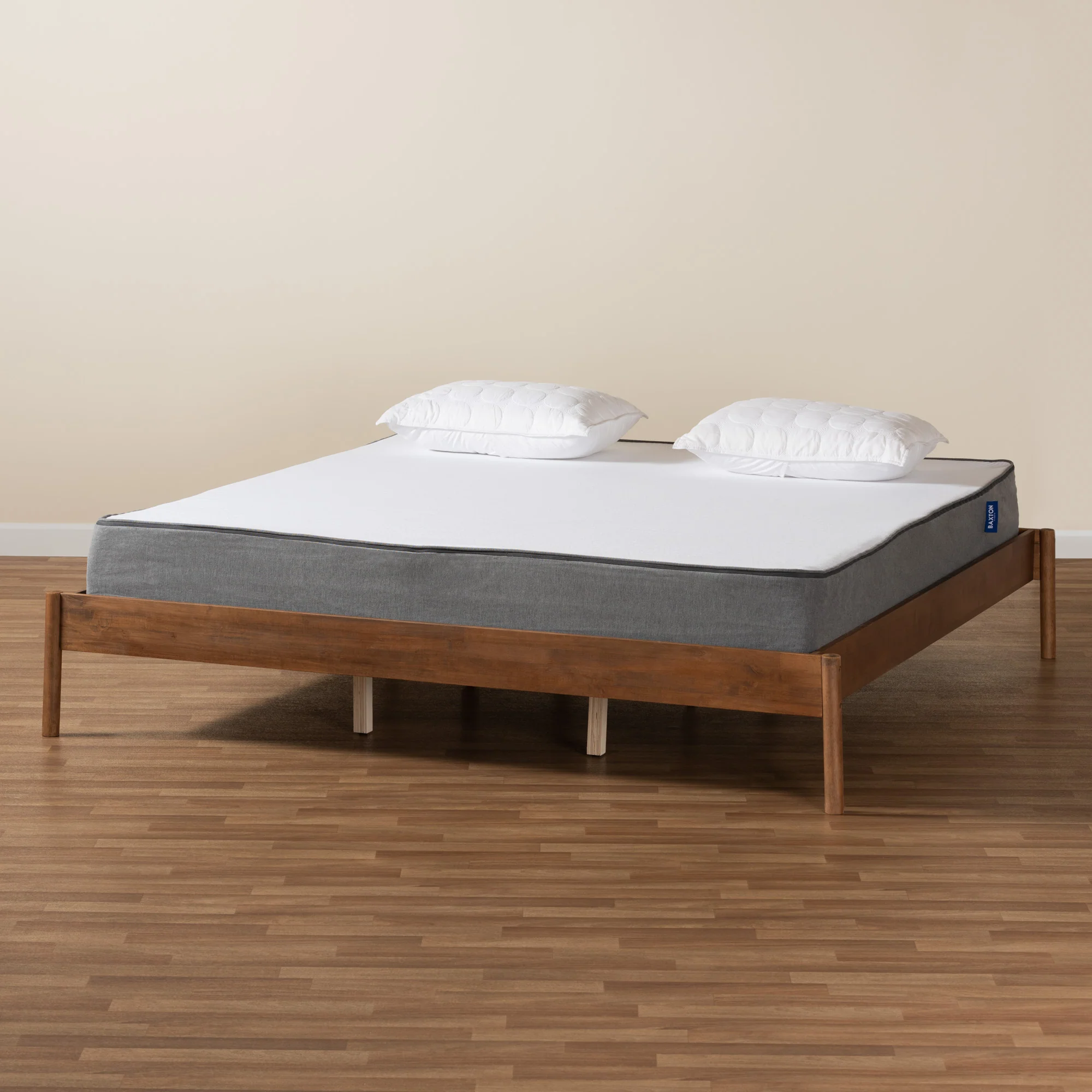 Baxton Studio Agatis Mid-Century Modern Ash Walnut Finished Wood Queen Size Bed Frame - Image 7