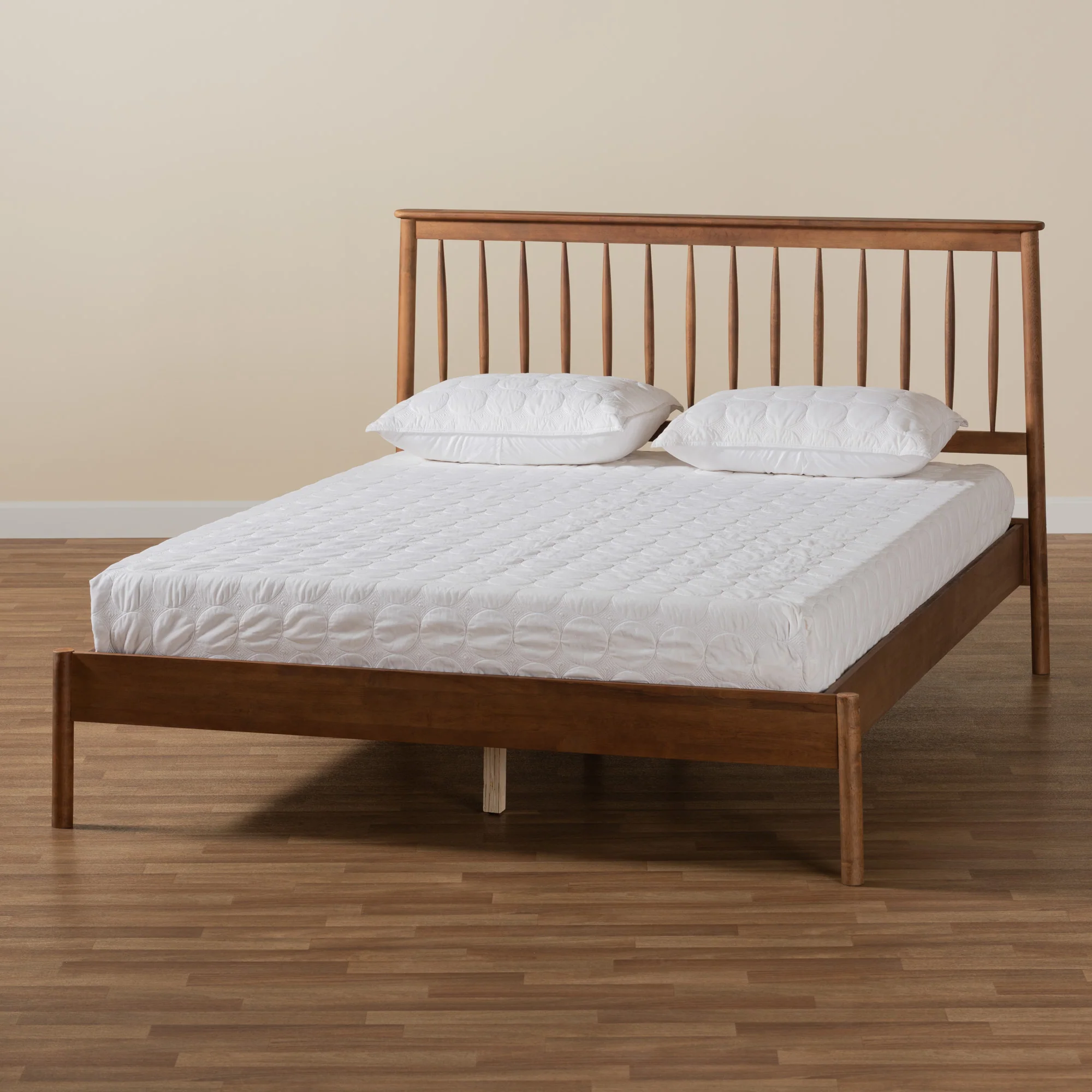 Baxton Studio Agatis Mid-Century Modern Walnut Brown Finished Wood Queen Size Bed - Image 9