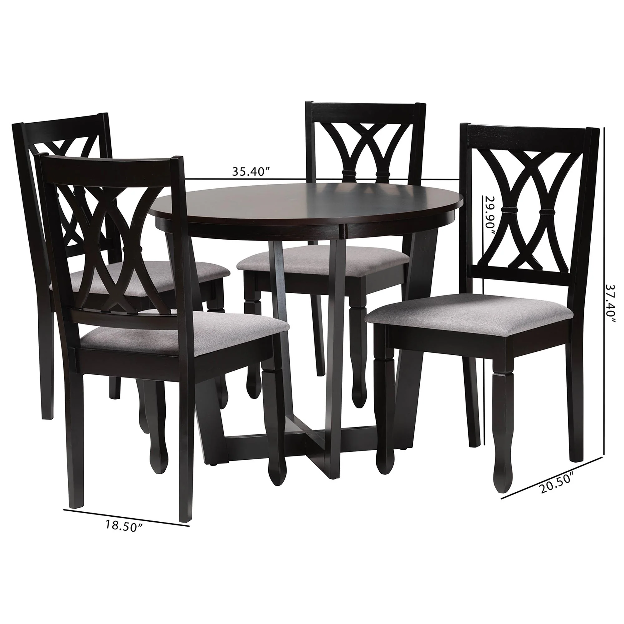 Baxton Studio Aggie Modern Grey Fabric and Dark Brown Finished Wood 5-Piece Dining Set - Image 3