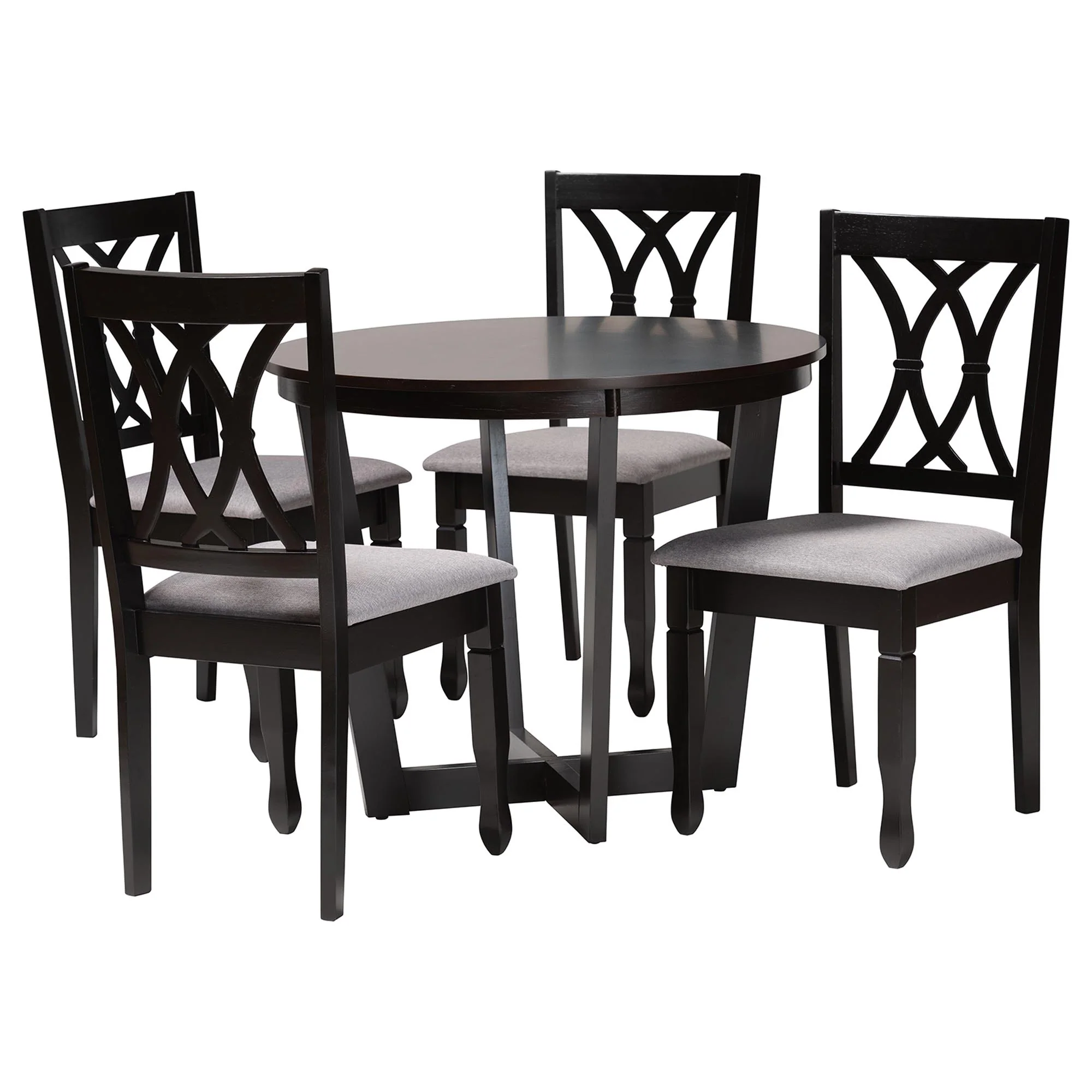 Baxton Studio Aggie Modern Grey Fabric and Dark Brown Finished Wood 5-Piece Dining Set - Image 4