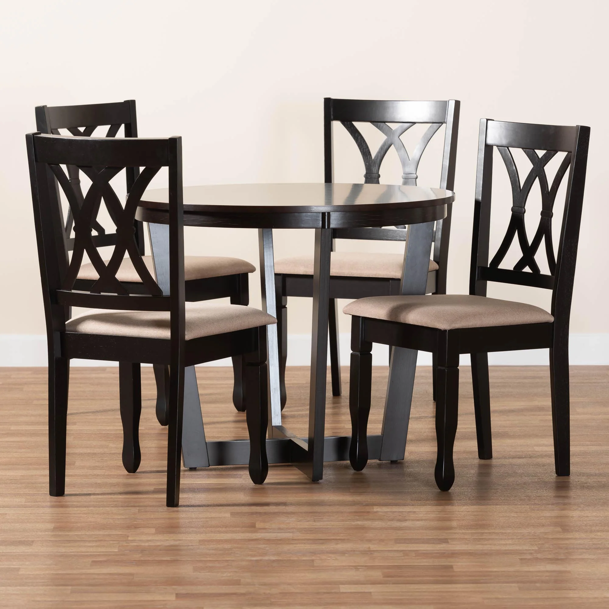 Baxton Studio Aggie Modern Sand Fabric and Dark Brown Finished Wood 5-Piece Dining Set - Image 2