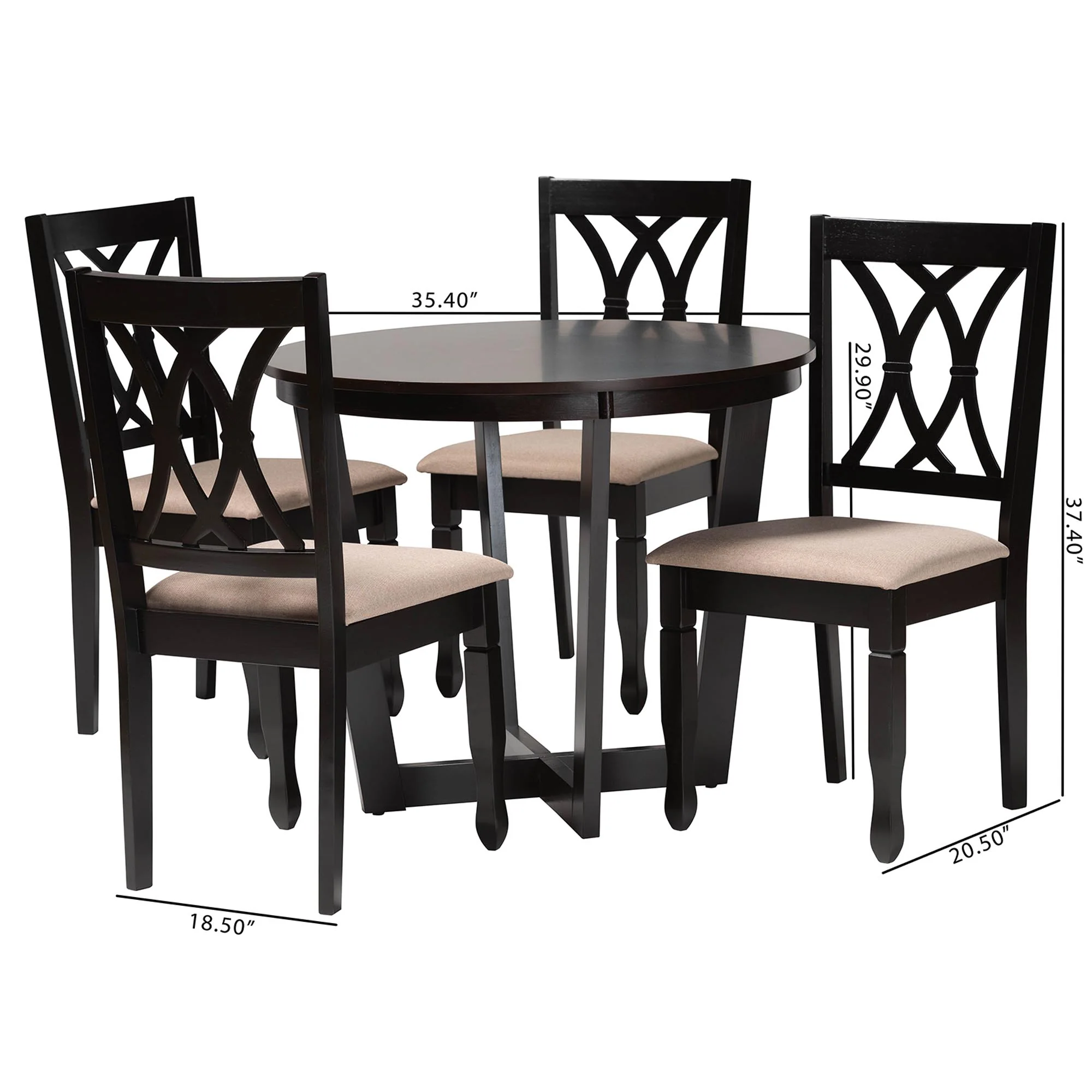 Baxton Studio Aggie Modern Sand Fabric and Dark Brown Finished Wood 5-Piece Dining Set - Image 3