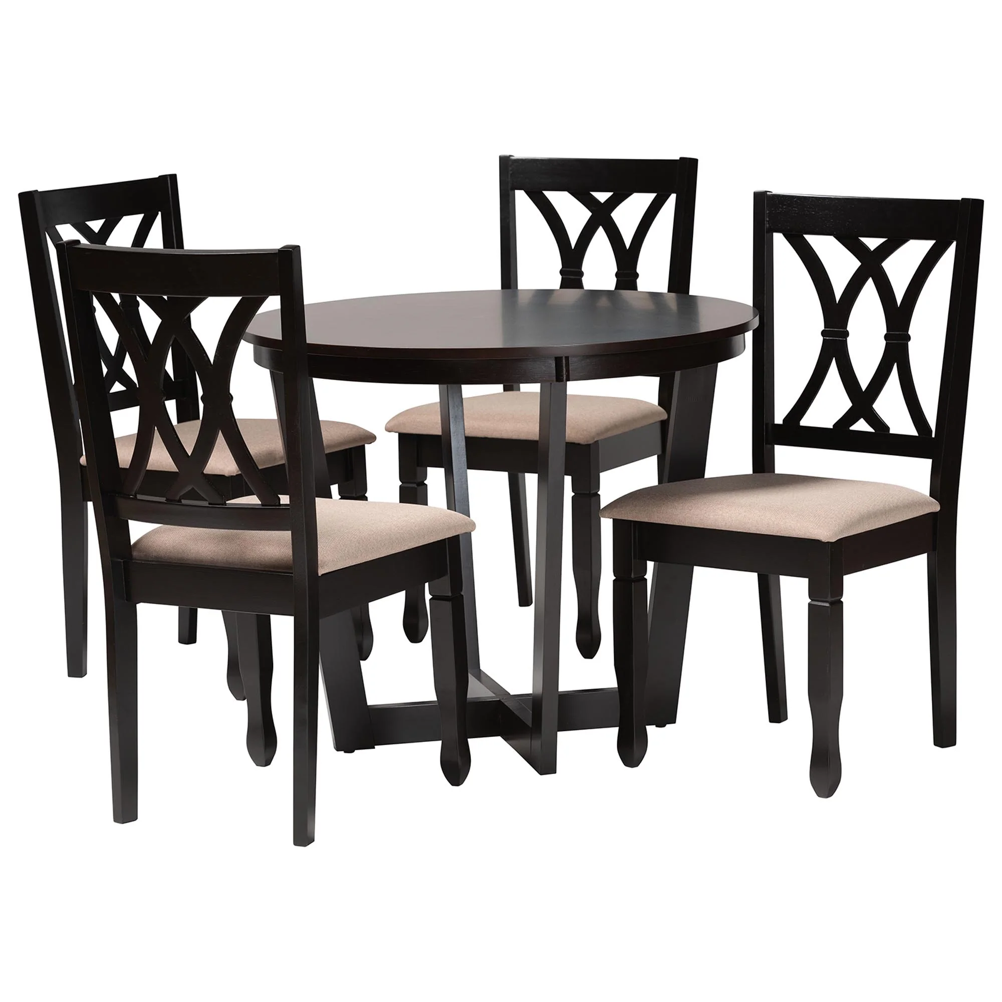 Baxton Studio Aggie Modern Sand Fabric and Dark Brown Finished Wood 5-Piece Dining Set - Image 4