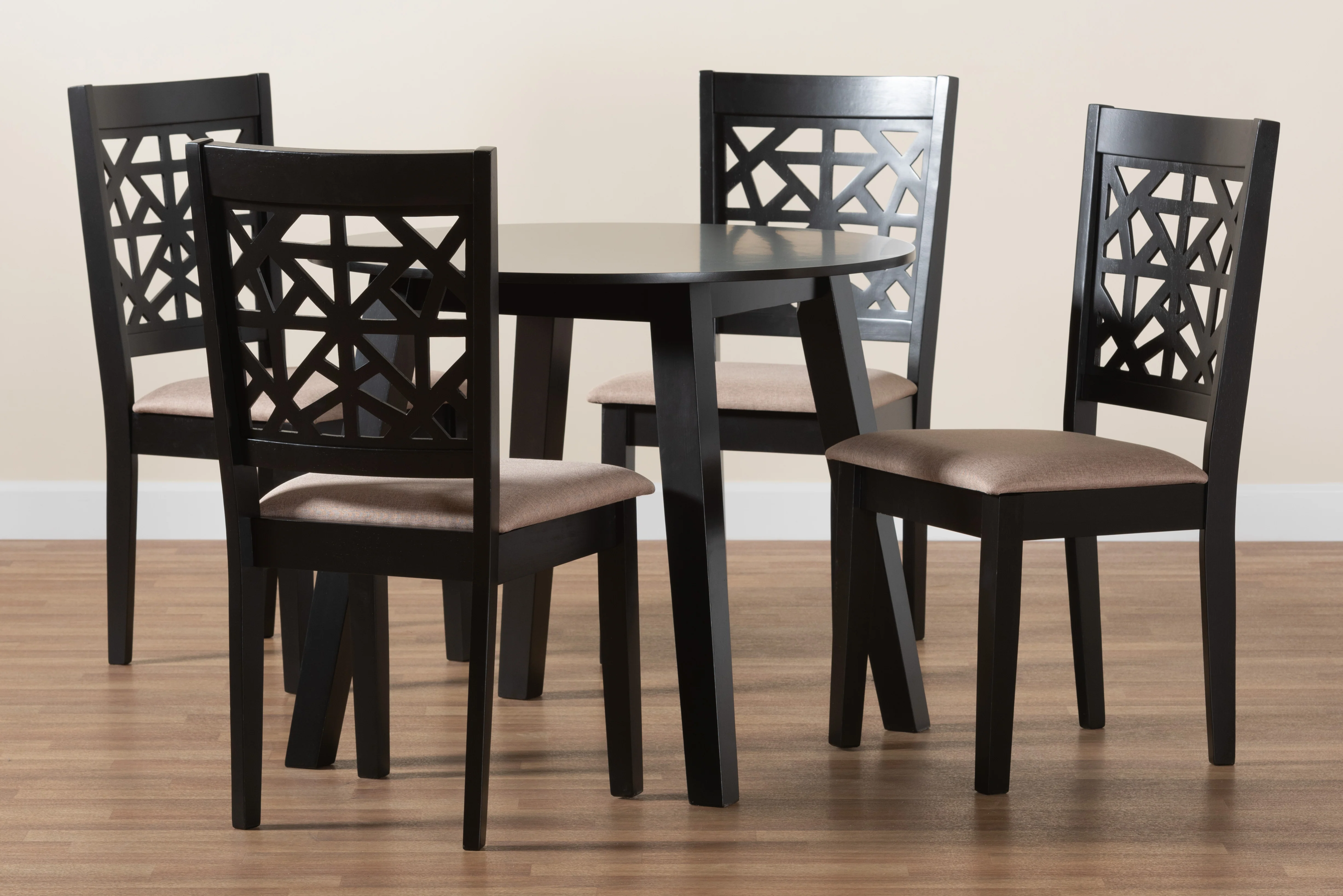 Baxton Studio Aiden Modern Beige Fabric and Dark Brown Finished Wood 5-Piece Dining Set - Image 2