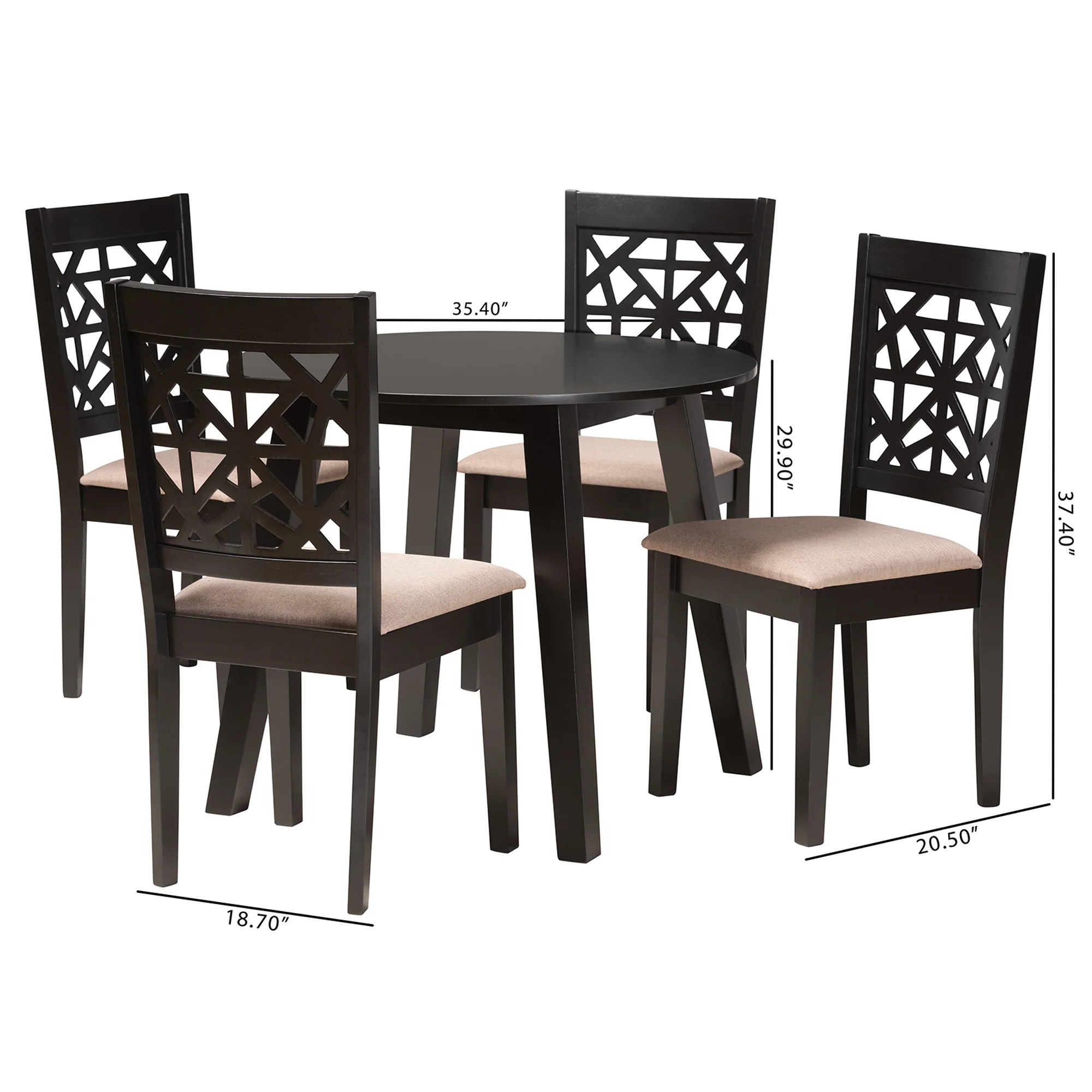 Baxton Studio Aiden Modern Beige Fabric and Dark Brown Finished Wood 5-Piece Dining Set - Image 3