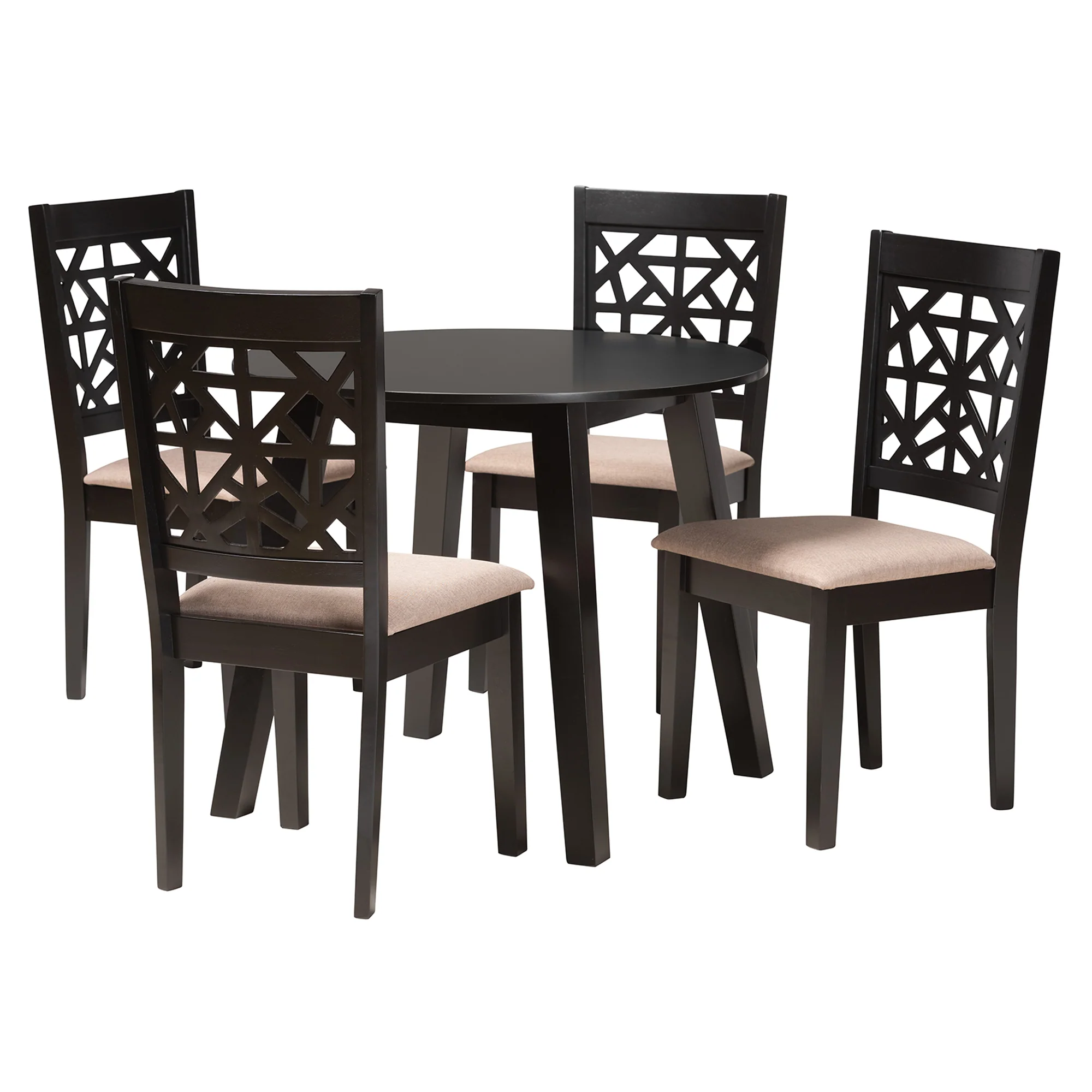 Baxton Studio Aiden Modern Beige Fabric and Dark Brown Finished Wood 5-Piece Dining Set - Image 4