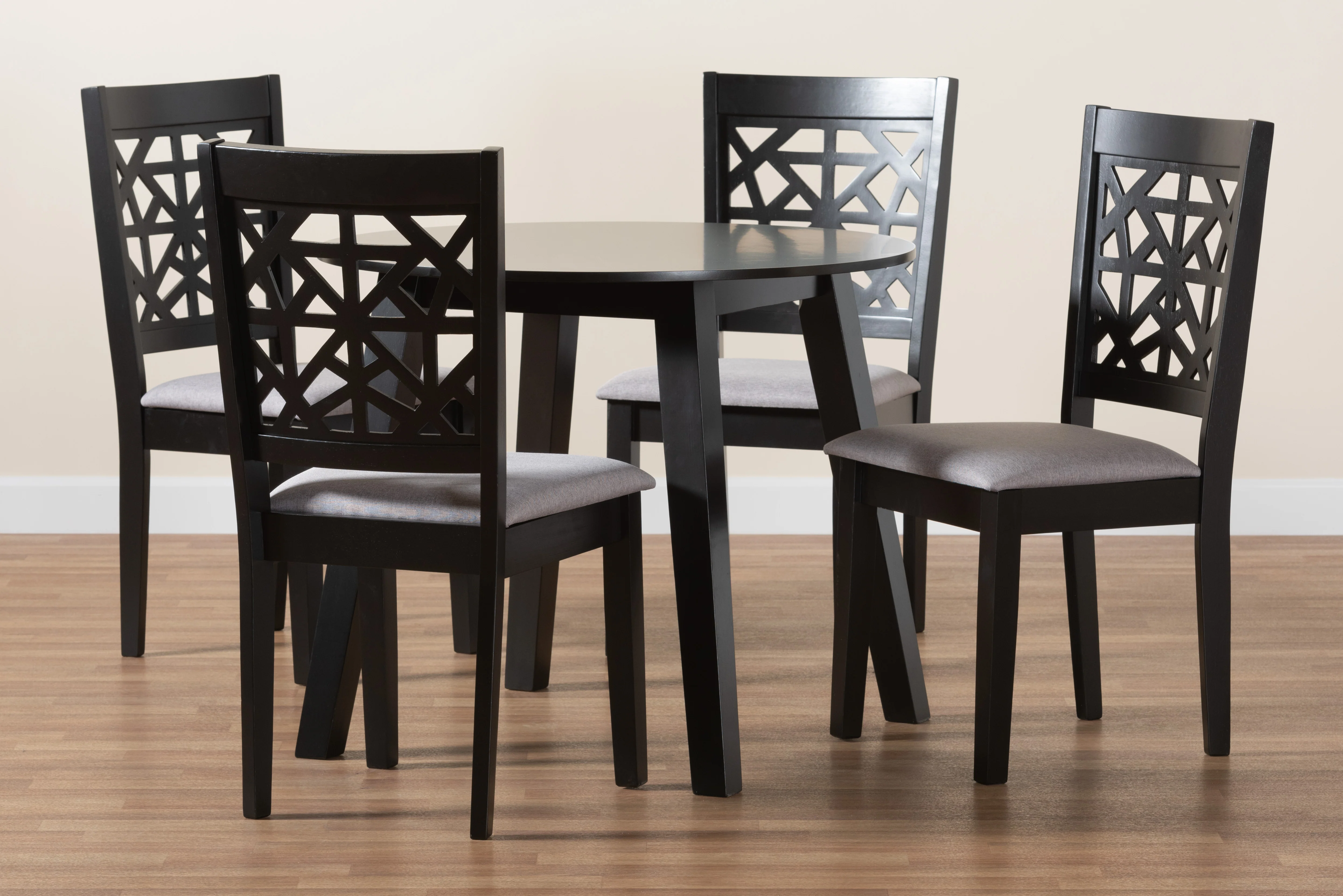 Baxton Studio Aiden Modern Grey Fabric and Dark Brown Finished Wood 5-Piece Dining Set - Image 2