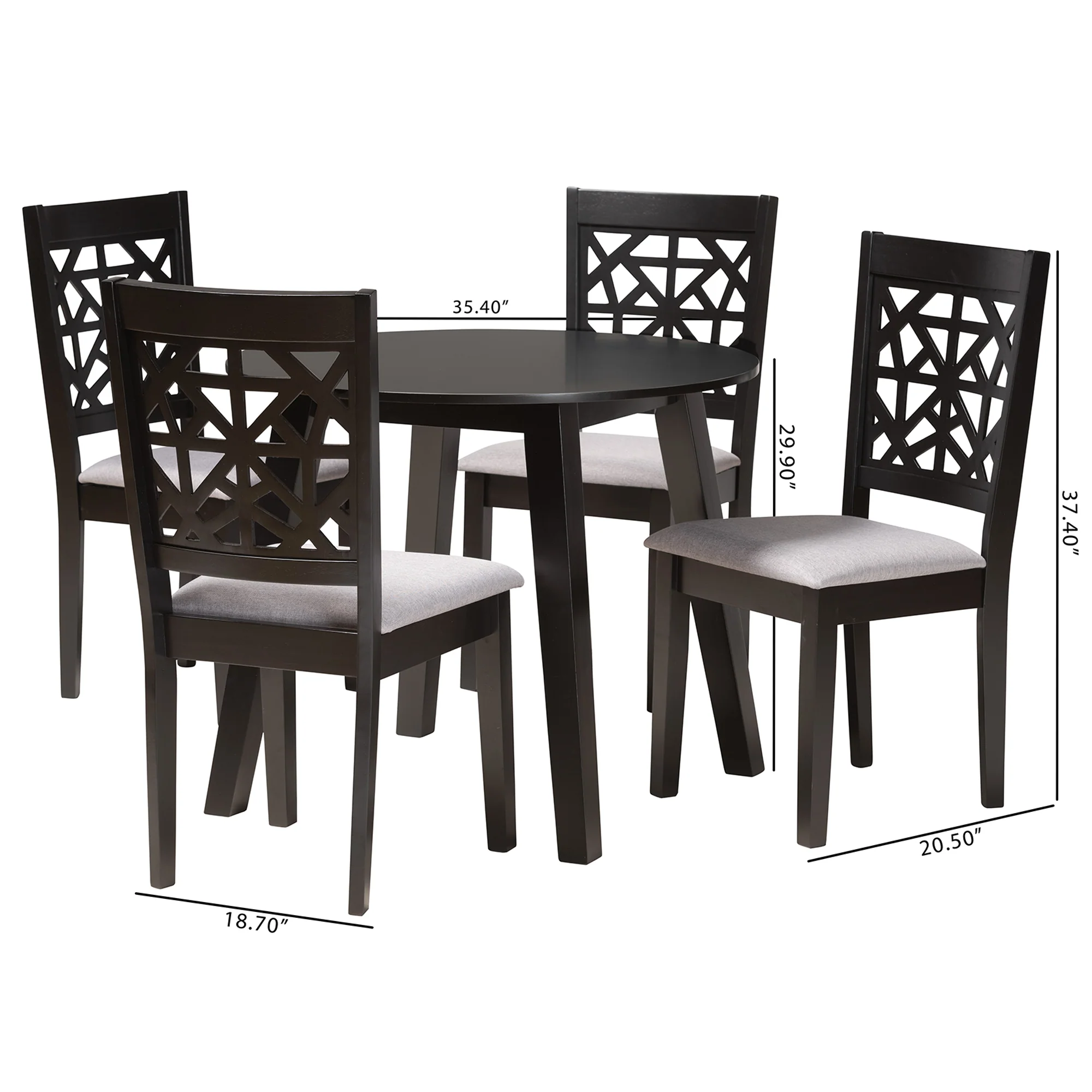 Baxton Studio Aiden Modern Grey Fabric and Dark Brown Finished Wood 5-Piece Dining Set - Image 3
