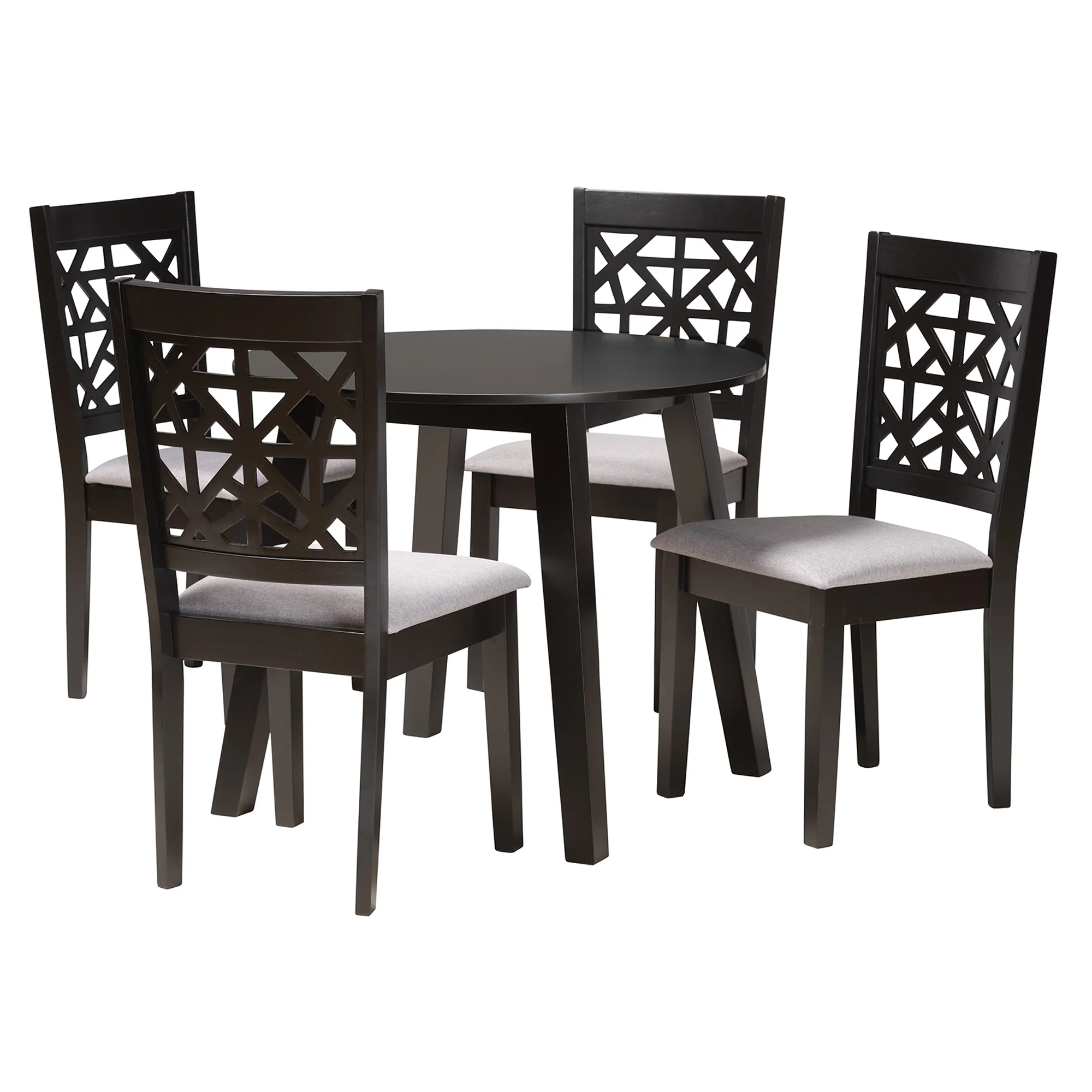 Baxton Studio Aiden Modern Grey Fabric and Dark Brown Finished Wood 5-Piece Dining Set - Image 4