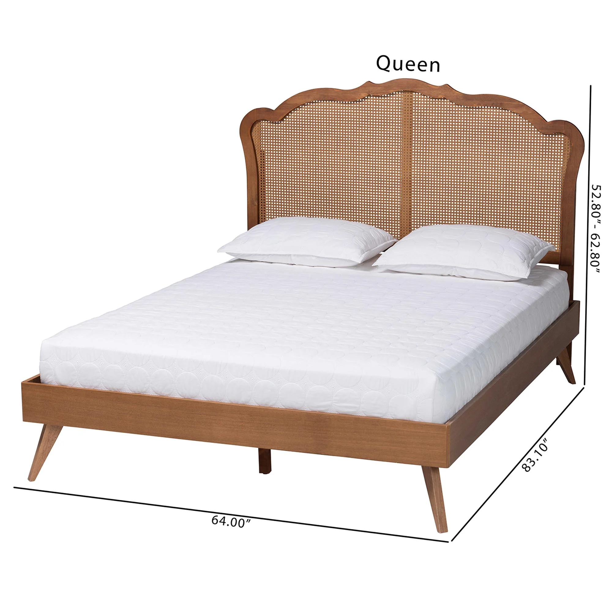 Baxton Studio Aithan Mid-Century Walnut Brown Wood and Rattan King Size Platform Bed - Image 3