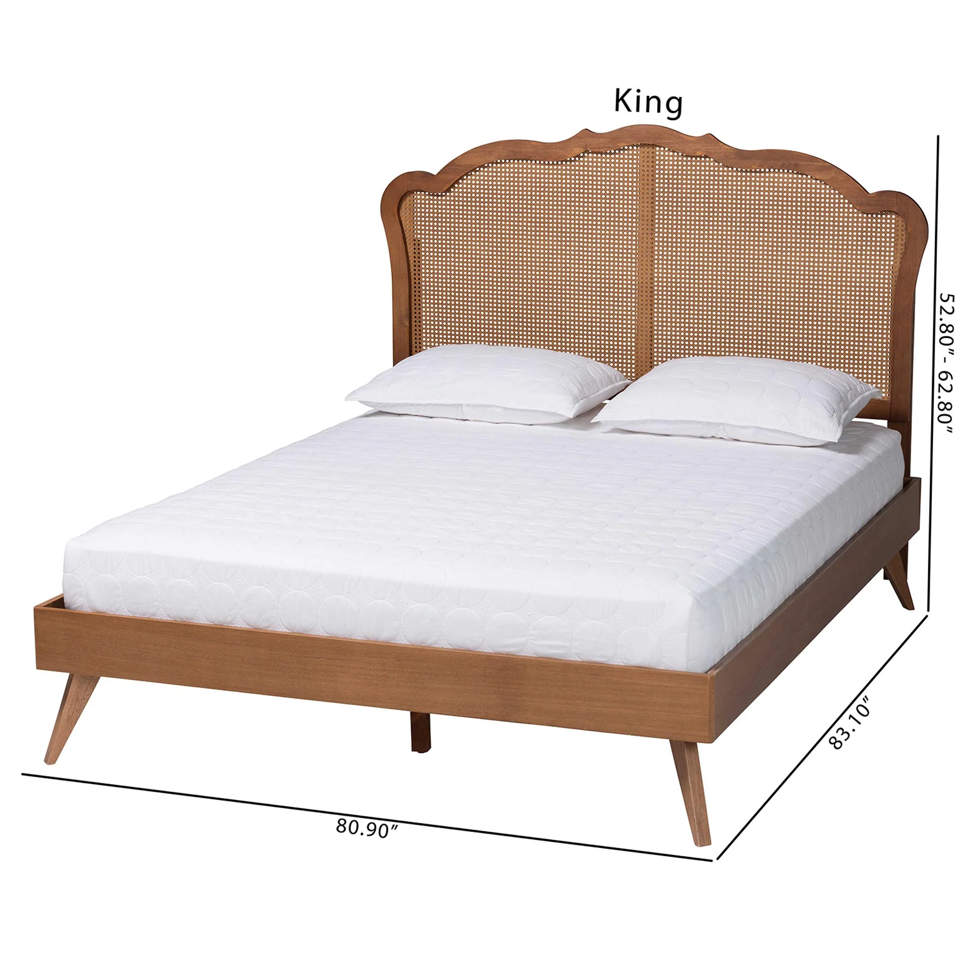 Baxton Studio Aithan Mid-Century Walnut Brown Wood and Rattan King Size Platform Bed - Image 4