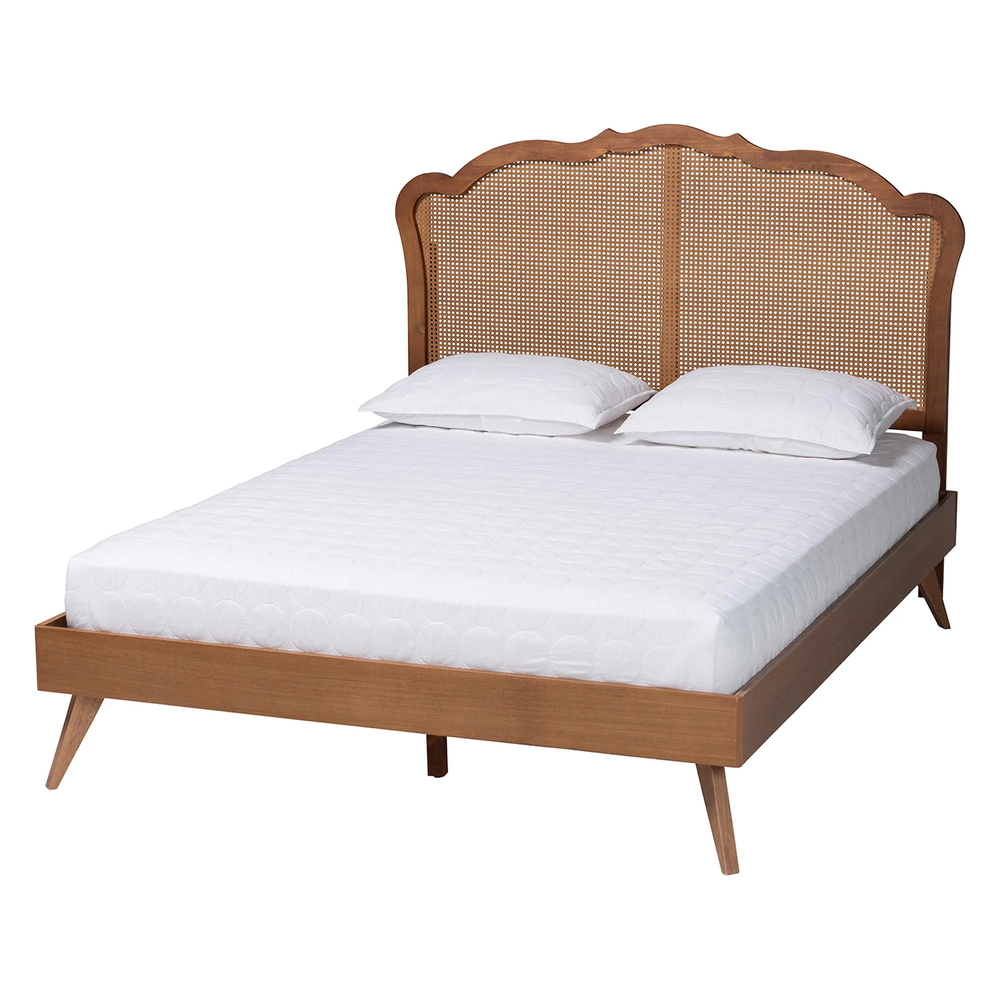 Baxton Studio Aithan Mid-Century Walnut Brown Wood and Rattan King Size Platform Bed - Image 6