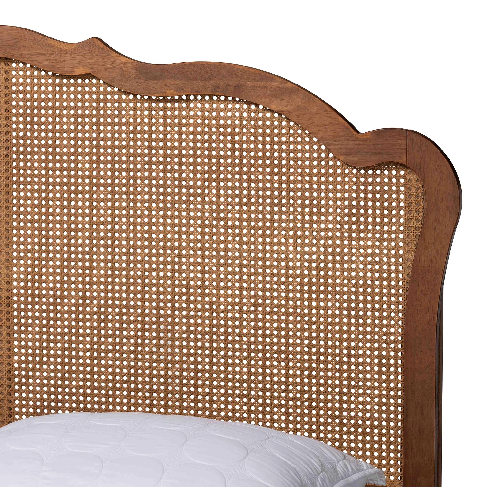 Baxton Studio Aithan Mid-Century Walnut Brown Wood and Rattan King Size Platform Bed - Image 9
