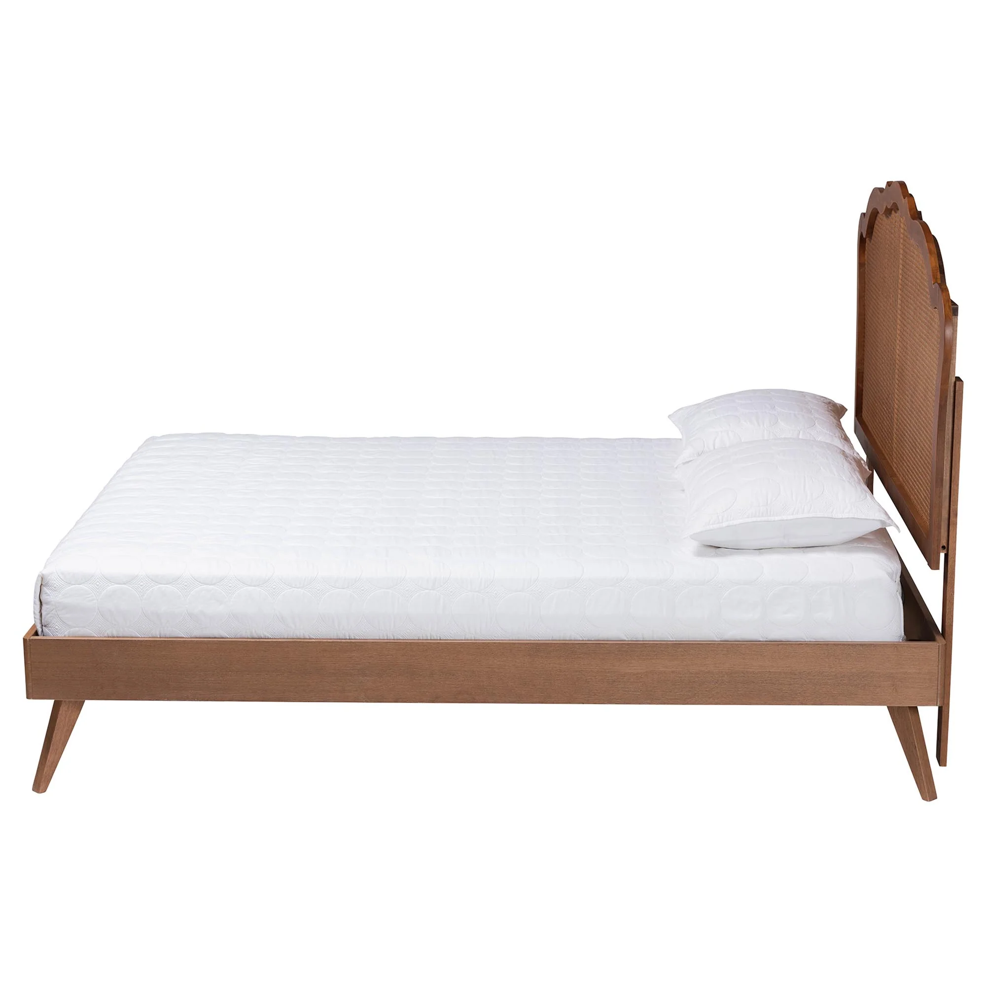 Baxton Studio Aithan Mid-Century Walnut Brown Wood and Rattan Queen Size Platform Bed - Image 7